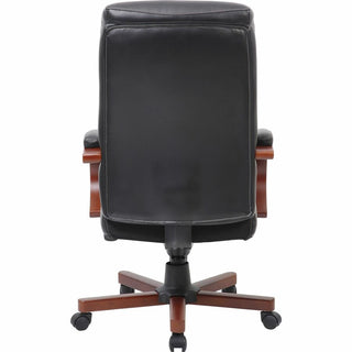 Lorell Executive High-Back Wood Finish Office Chair - Black Bonded Leather Seat - Black Bonded Leather Back - High Back - Black, Mahogany - 1 Each