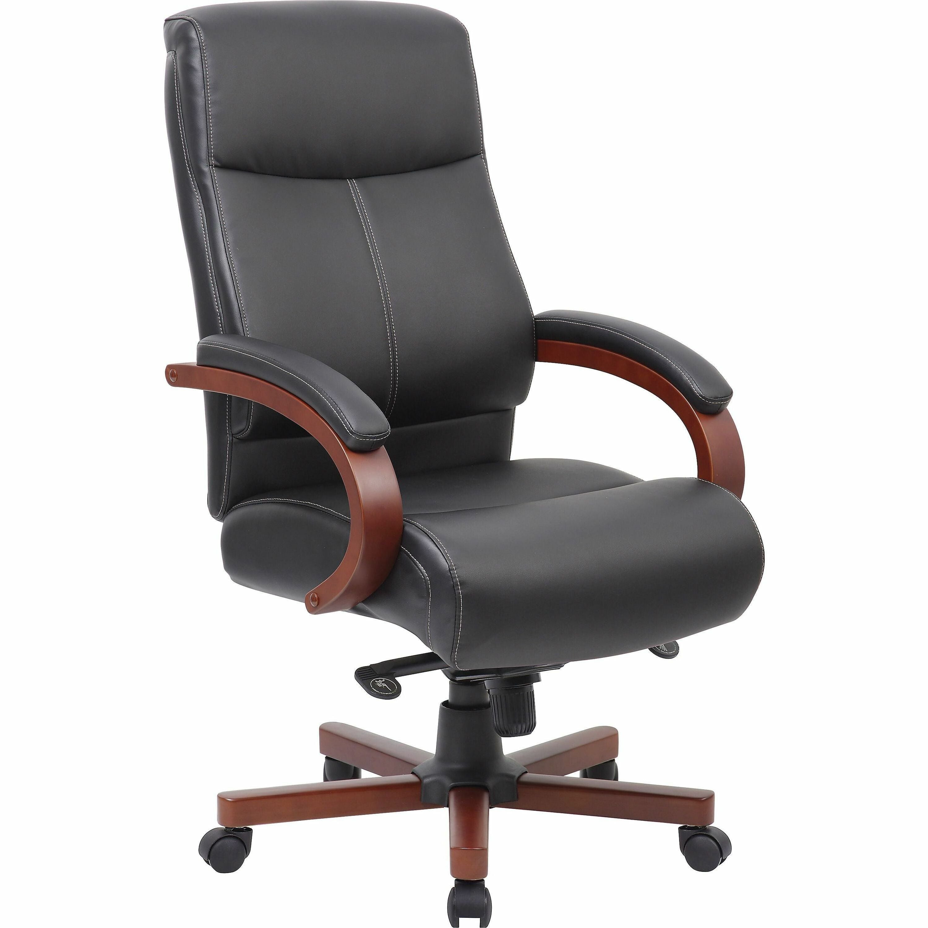 lorell-executive-high-back-wood-finish-office-chair-black-bonded-leather-seat-black-bonded-leather-back-high-back-black-mahogany-1-each_llr69532 - 1