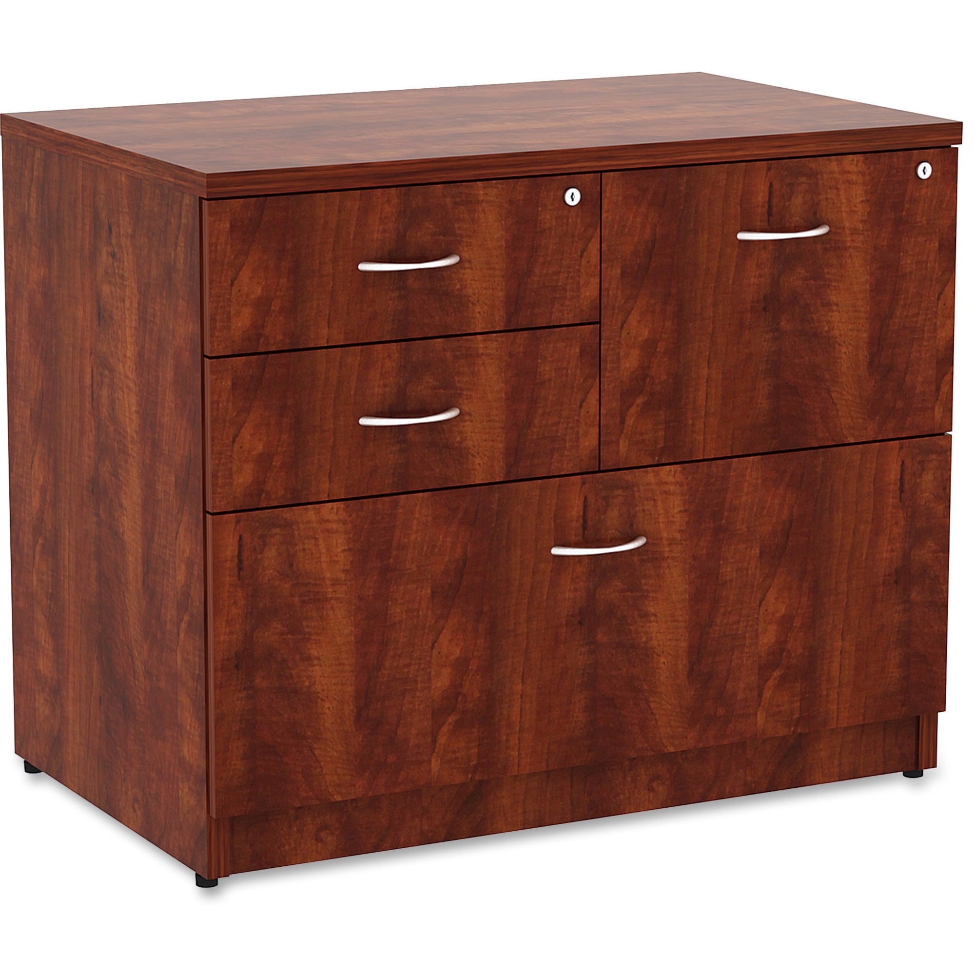 Lorell Essentials Series Box/Box/File Lateral File - 1" Side Panel, 0.1" Edge, 35.5" x 22"29.5" Lateral File - 4 x Box, File Drawer(s) - Cherry Laminate Table Top - Versatile, Ball Bearing Glide, Drawer Extension, Security Lock, Durable, Adjustable L