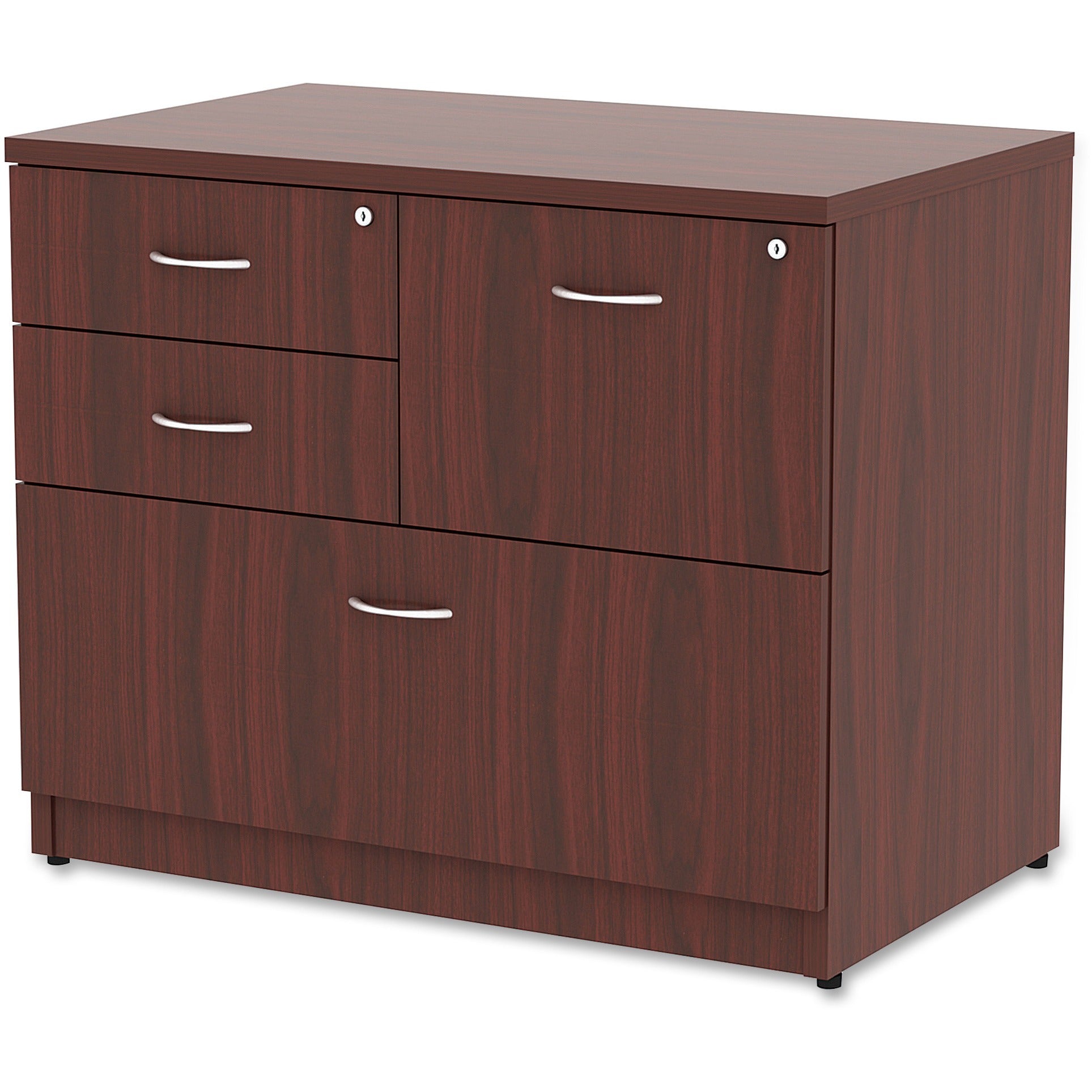lorell-essentials-series-box-box-file-lateral-file-1-side-panel-01-edge-355-x-22295-lateral-file-4-x-box-file-drawers-mahogany-laminate-table-top-versatile-ball-bearing-glide-drawer-extension-security-lock-durable-adjustable_llr69541 - 3