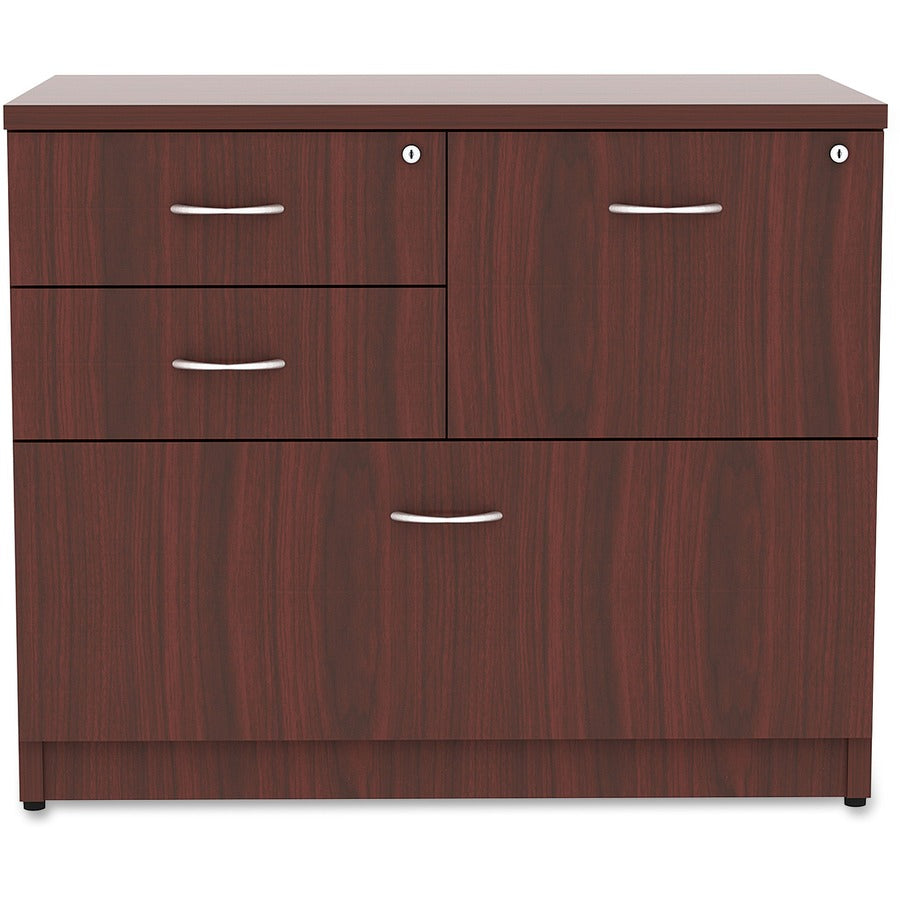 Lorell Essentials Series Box/Box/File Lateral File - 1" Side Panel, 0.1" Edge, 35.5" x 22"29.5" Lateral File - 4 x Box, File Drawer(s) - Mahogany Laminate Table Top - Versatile, Ball Bearing Glide, Drawer Extension, Security Lock, Durable, Adjustable