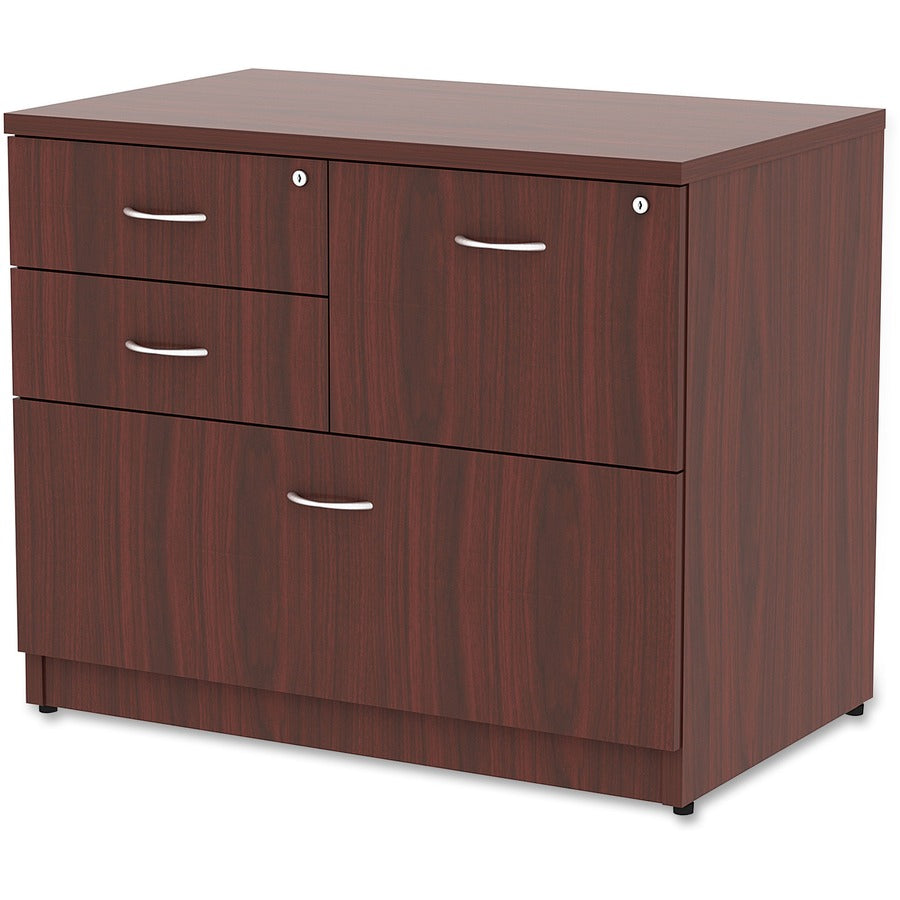Lorell Essentials Series Box/Box/File Lateral File - 1" Side Panel, 0.1" Edge, 35.5" x 22"29.5" Lateral File - 4 x Box, File Drawer(s) - Mahogany Laminate Table Top - Versatile, Ball Bearing Glide, Drawer Extension, Security Lock, Durable, Adjustable