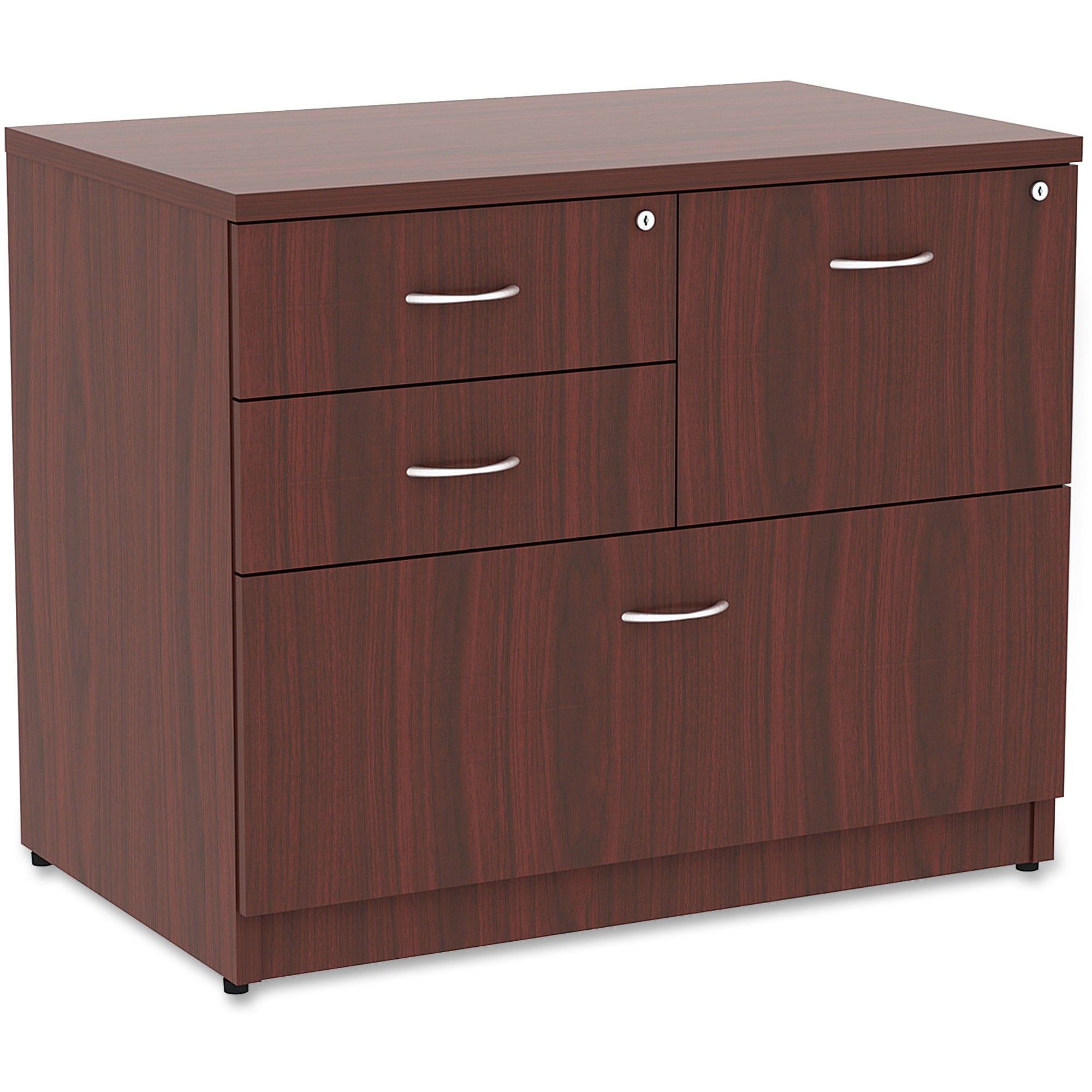 Lorell Essentials Series Box/Box/File Lateral File - 1" Side Panel, 0.1" Edge, 35.5" x 22"29.5" Lateral File - 4 x Box, File Drawer(s) - Mahogany Laminate Table Top - Versatile, Ball Bearing Glide, Drawer Extension, Security Lock, Durable, Adjustable