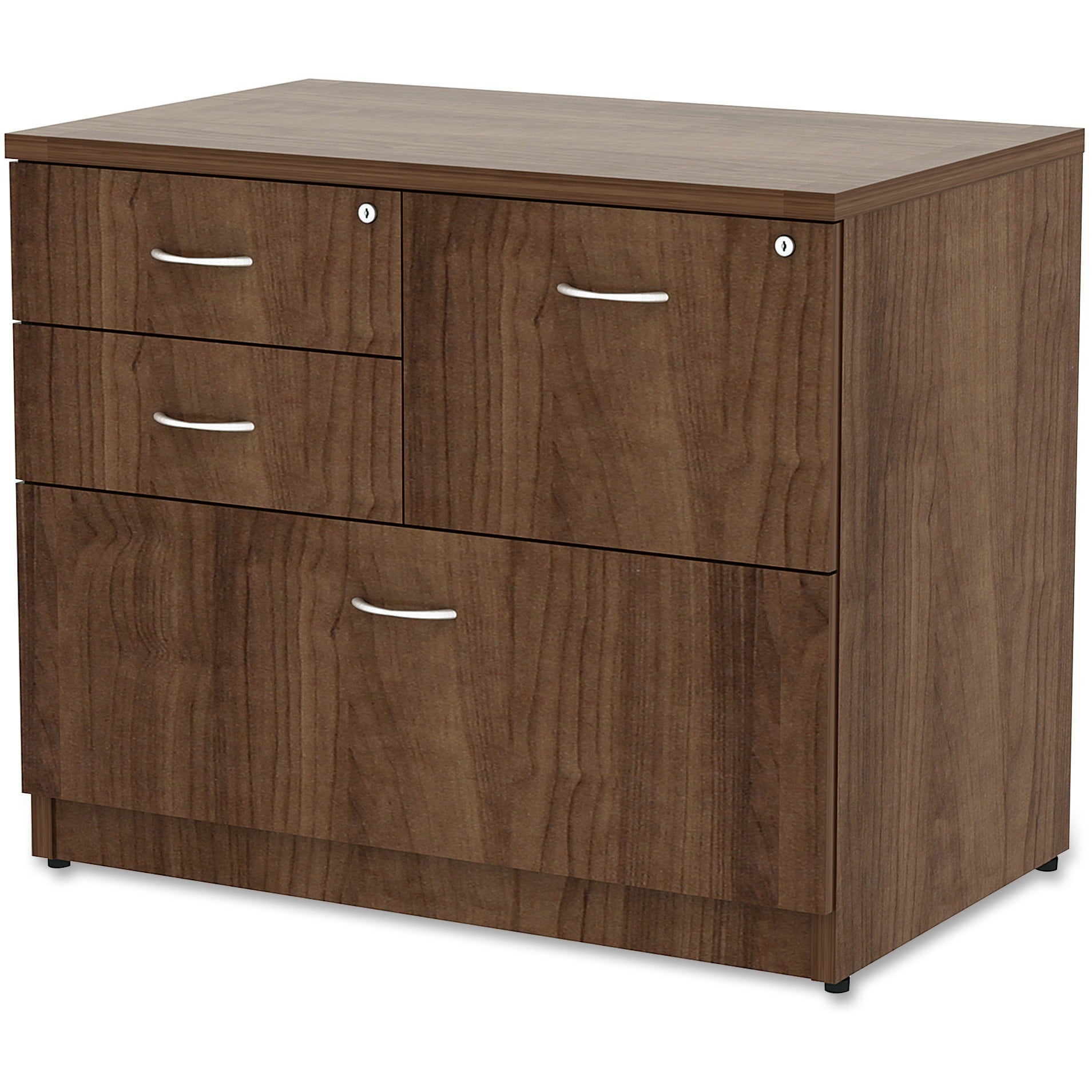 lorell-essentials-series-box-box-file-lateral-file-1-side-panel-01-edge-355-x-22295-lateral-file-4-x-box-file-drawers-walnut-laminate-table-top-versatile-ball-bearing-glide-drawer-extension-security-lock-durable-adjustable-l_llr69542 - 3