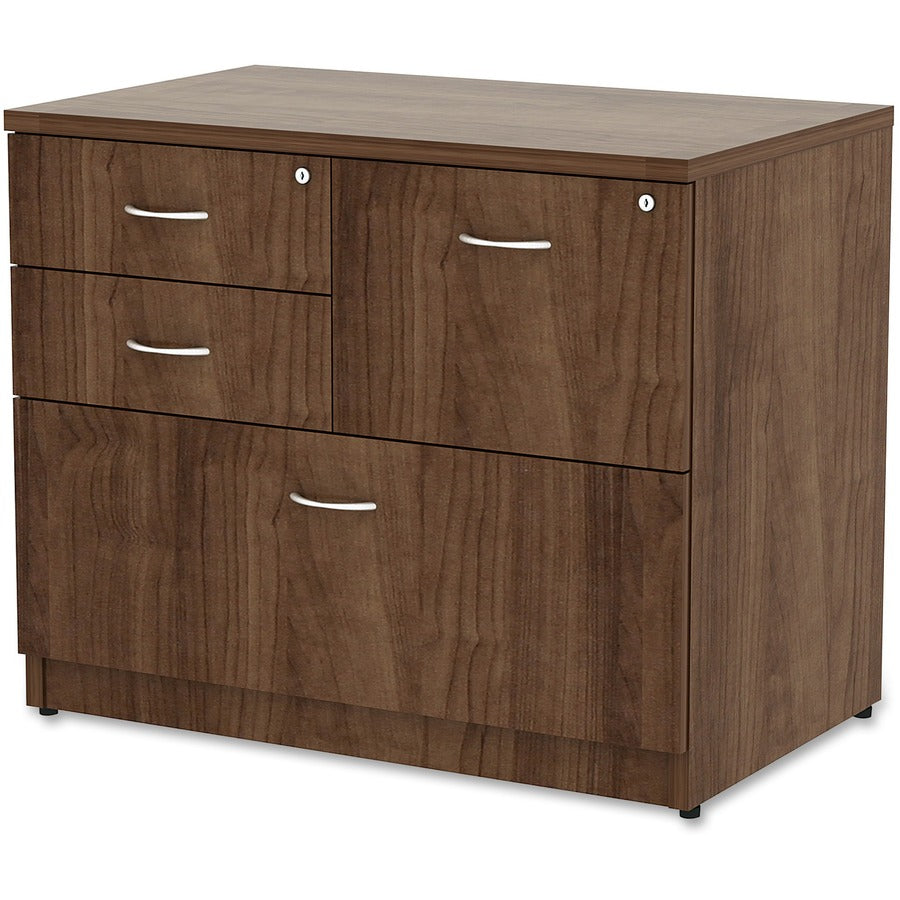 Lorell Essentials Series Box/Box/File Lateral File - 1" Side Panel, 0.1" Edge, 35.5" x 22"29.5" Lateral File - 4 x Box, File Drawer(s) - Walnut Laminate Table Top - Versatile, Ball Bearing Glide, Drawer Extension, Security Lock, Durable, Adjustable L
