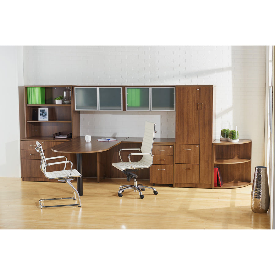 Lorell Essentials Series Desk End Corner Bookcase - 23.6" Height x 29.5" Width30.7" Length%Floor - Walnut - Laminate, Polyvinyl Chloride (PVC) - 1 Each - 4