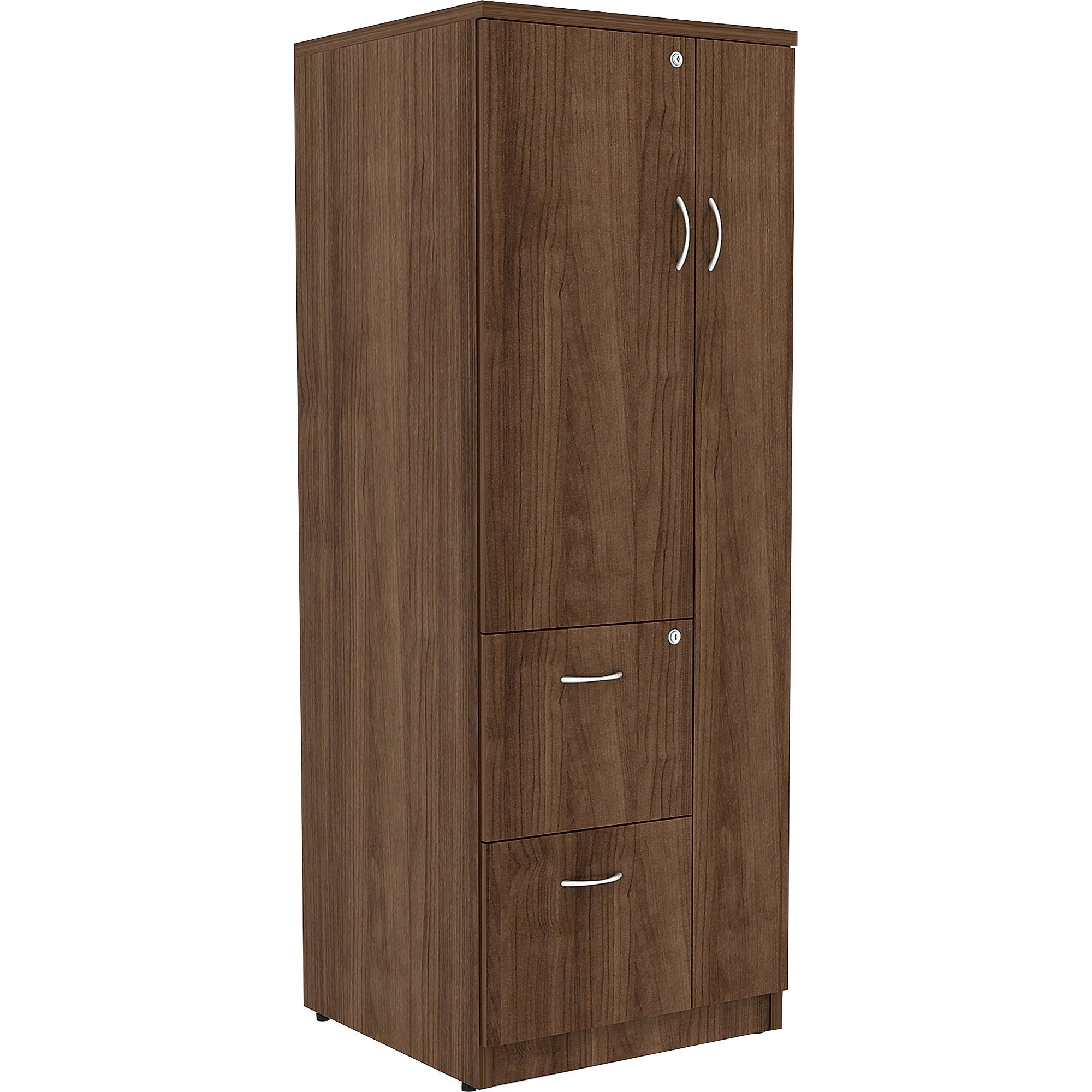 lorell-essentials-revelance-tall-storage-cabinet-236-x-236656-cabinet-05-compartment-2-x-storage-drawers-1-doors-finish-walnut-laminate_llr69889 - 1