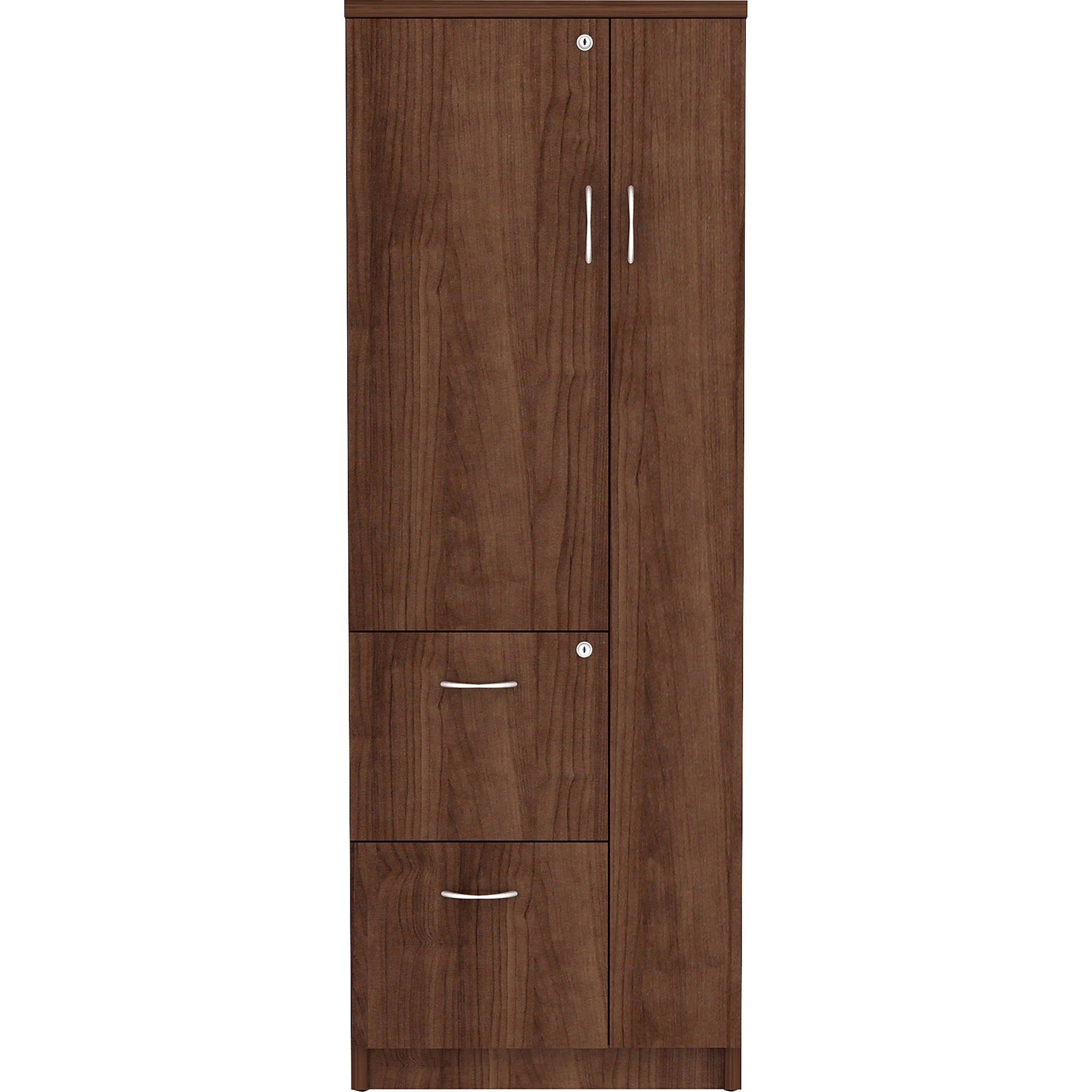 lorell-essentials-revelance-tall-storage-cabinet-236-x-236656-cabinet-05-compartment-2-x-storage-drawers-1-doors-finish-walnut-laminate_llr69889 - 2