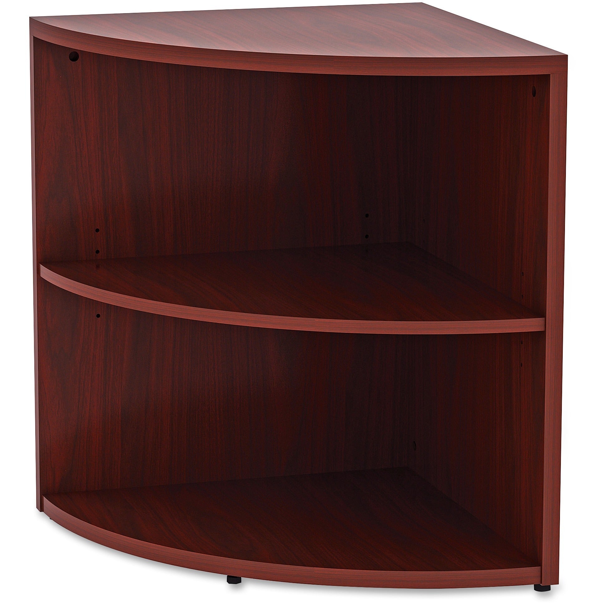 lorell-essentials-series-desk-end-corner-bookcase-295-height-x-236-width-x-236-depth-floor-mahogany-laminate-polyvinyl-chloride-pvc-1each-corner-shape_llr69893 - 3