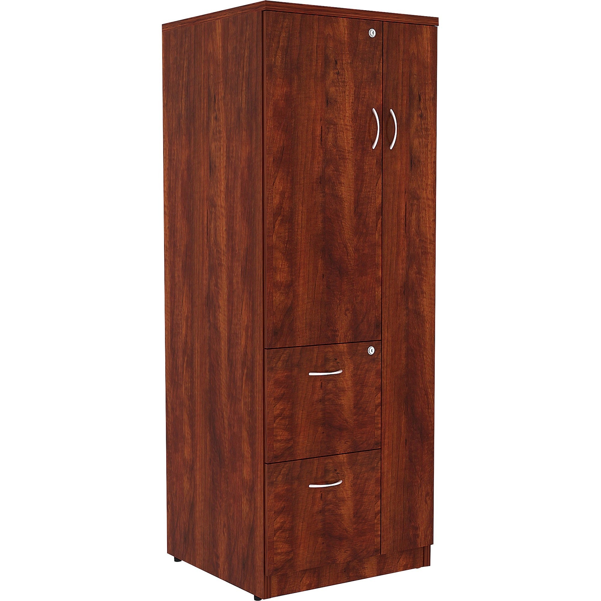 lorell-essentials-series-tall-storage-cabinet-236-x-236656-cabinet-05-compartment-2-x-storage-drawers-1-doors-finish-cherry-laminate_llr69896 - 1