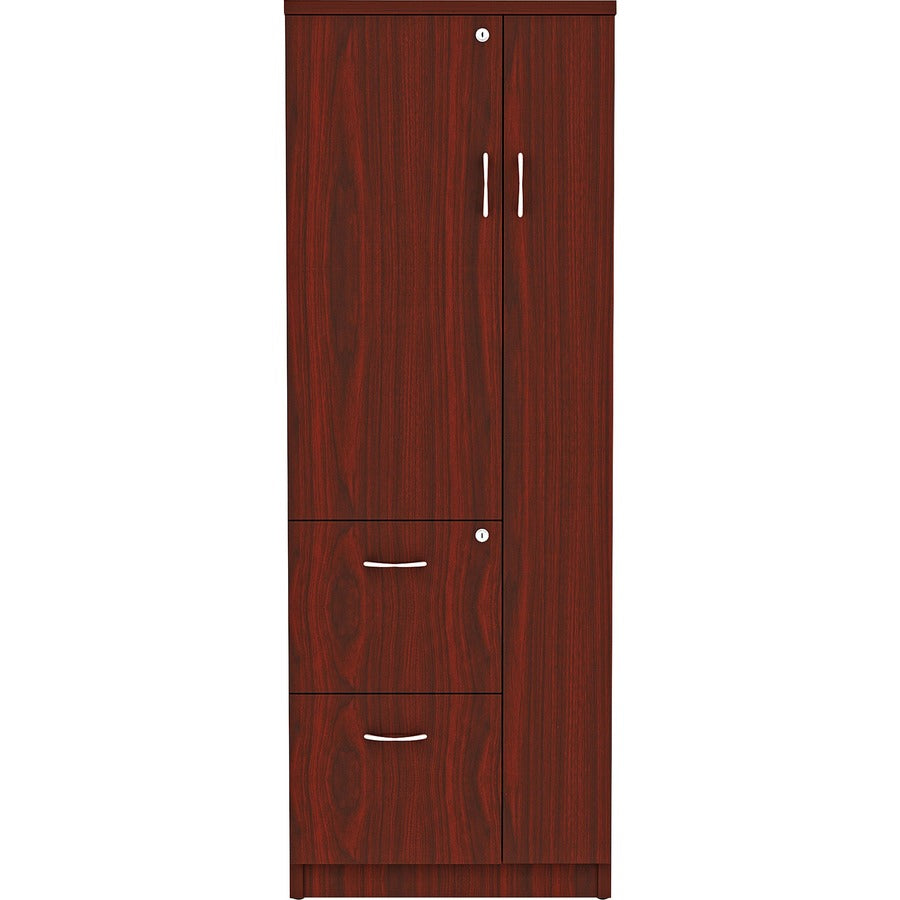 Lorell Essentials/Revelance Tall Storage Cabinet - 23.6" x 23.6"65.6" Cabinet, 0.5" Compartment - 2 x Storage Drawer(s) - 1 Door(s) - Finish: Mahogany, Laminate