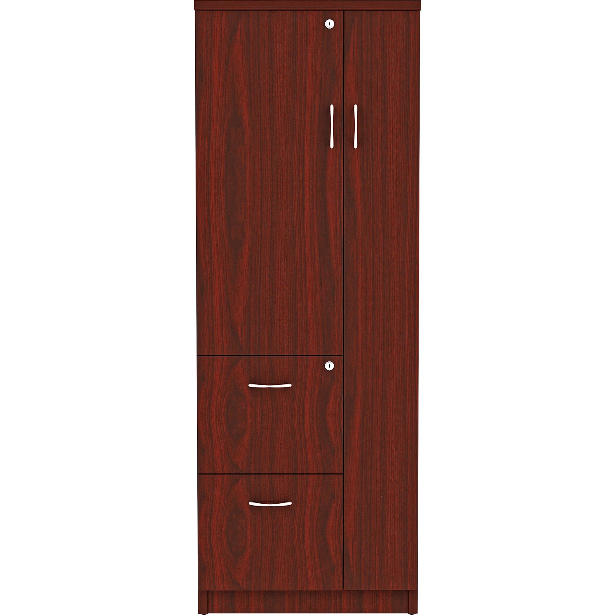 lorell-essentials-revelance-tall-storage-cabinet-236-x-236656-cabinet-05-compartment-2-x-storage-drawers-1-doors-finish-mahogany-laminate_llr69897 - 2