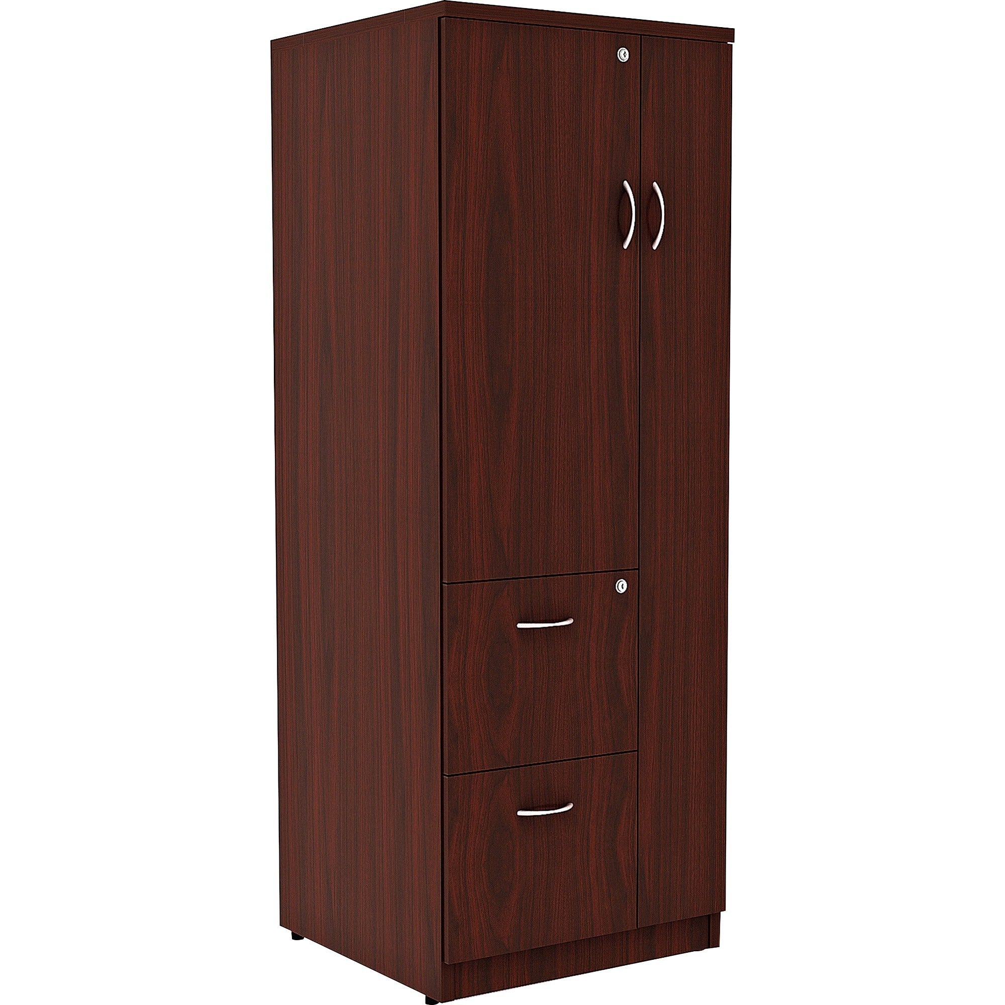 lorell-essentials-revelance-tall-storage-cabinet-236-x-236656-cabinet-05-compartment-2-x-storage-drawers-1-doors-finish-mahogany-laminate_llr69897 - 1