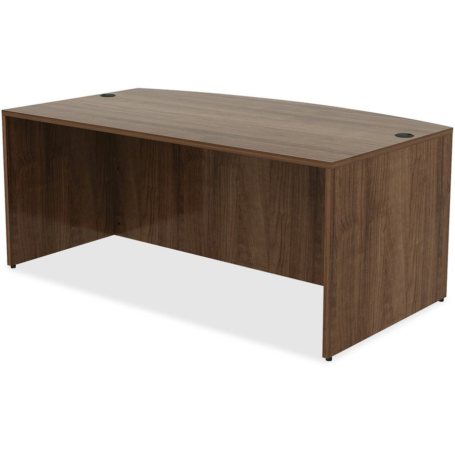 Lorell Essentials Series Bowfront Desk Shell - 71" x 41.4"29.5" Desk, 0.1" Edge - Material: Metal - Finish: Walnut, Laminate