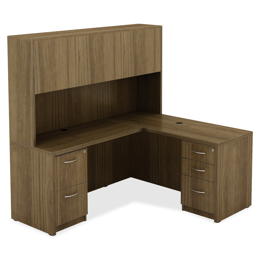 Lorell Essentials Series Peninsula Desk Box 1 of 2 - 30" x 66"29.5" - Reeded Edge - Material: Metal - Finish: Walnut, Laminate