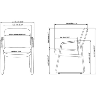 Lorell Big & Tall Upholstered Guest Chair - Leather, Plywood Seat - Leather, Plywood Back - Powder Coated Metal Frame - Sled Base - Black - 1 Each