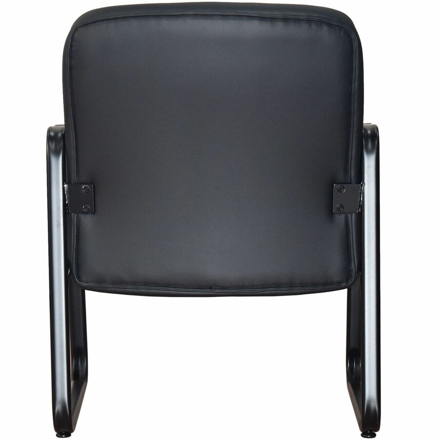 Lorell Big & Tall Upholstered Guest Chair - Leather, Plywood Seat - Leather, Plywood Back - Powder Coated Metal Frame - Sled Base - Black - 1 Each
