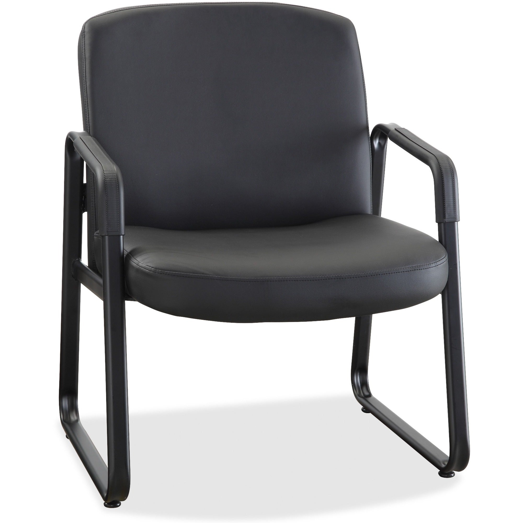 lorell-big-&-tall-upholstered-guest-chair-leather-plywood-seat-leather-plywood-back-powder-coated-metal-frame-sled-base-black-1-each_llr84587 - 1