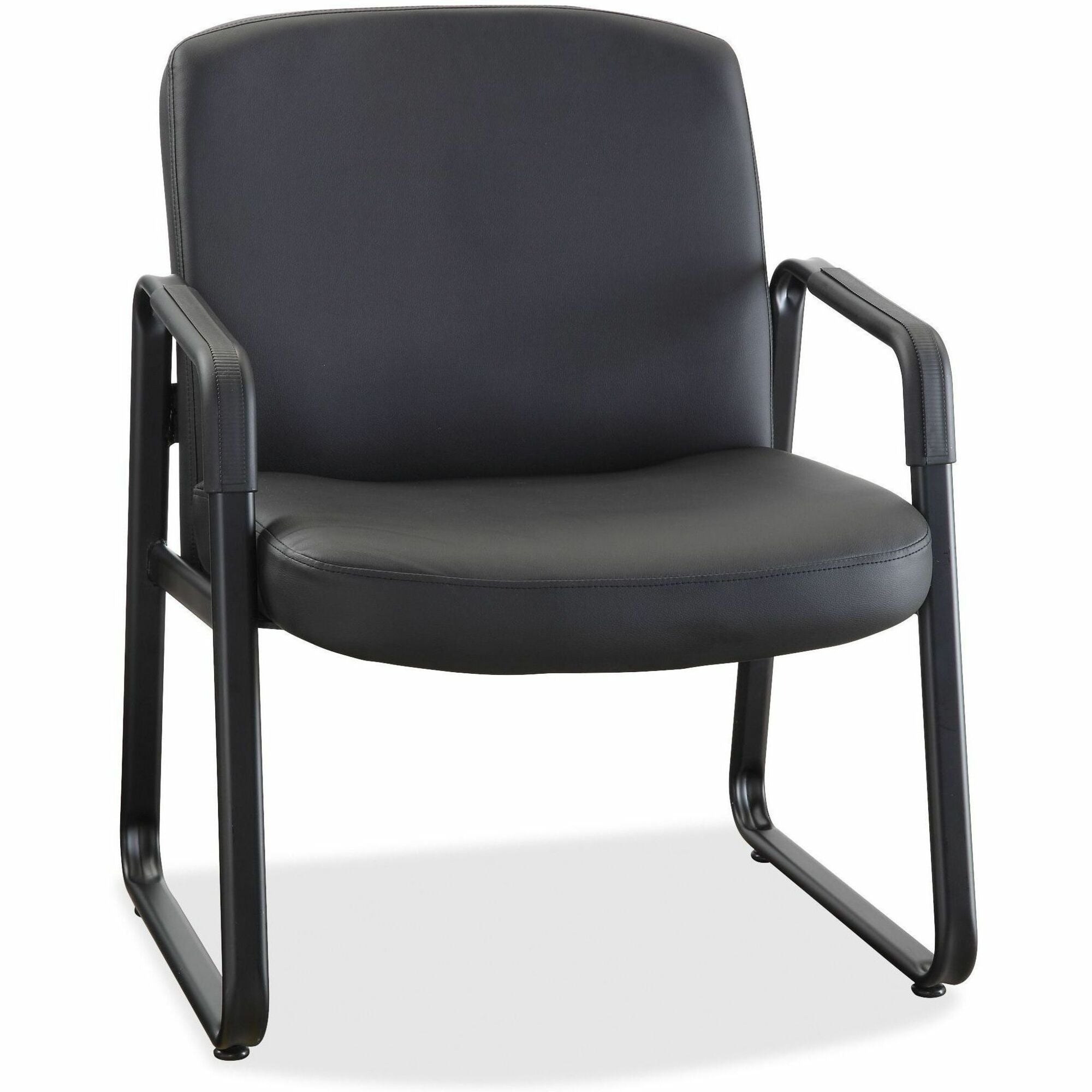 Lorell Big & Tall Upholstered Guest Chair - Leather, Plywood Seat - Leather, Plywood Back - Powder Coated Metal Frame - Sled Base - Black - 1 Each