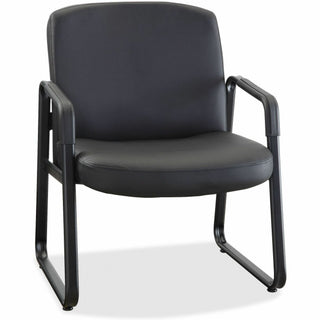 Lorell Big & Tall Upholstered Guest Chair - Leather, Plywood Seat - Leather, Plywood Back - Powder Coated Metal Frame - Sled Base - Black - 1 Each