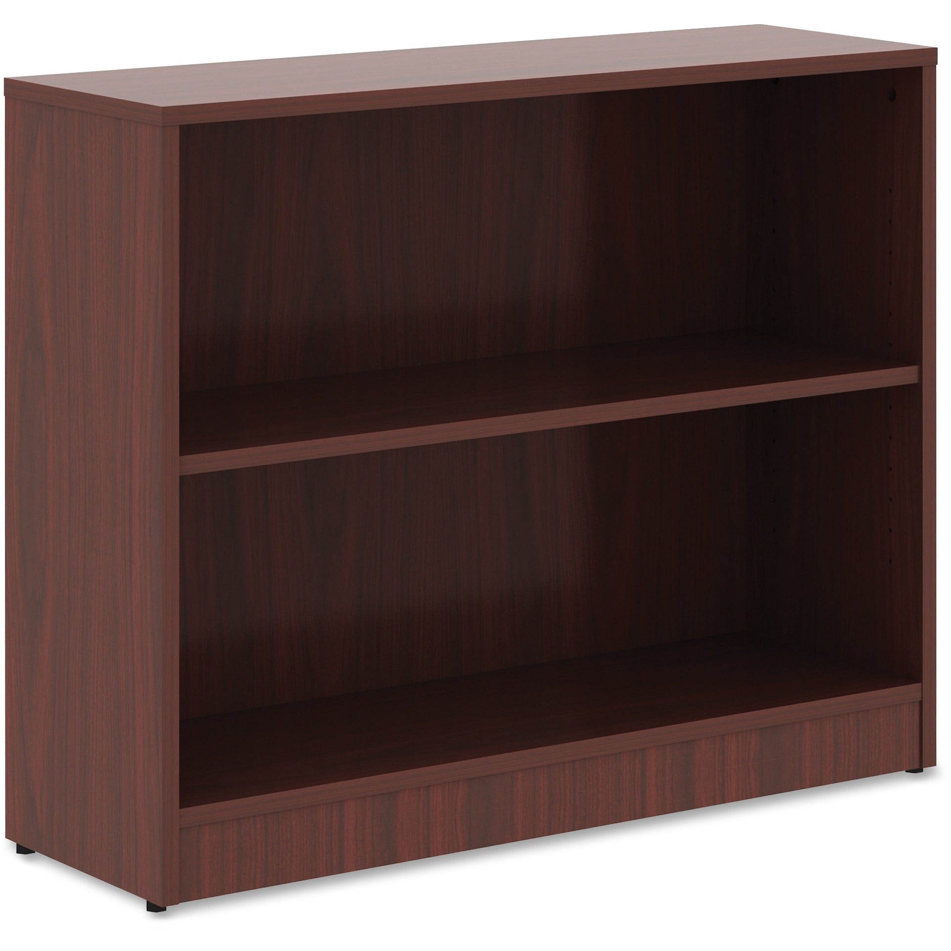 lorell-laminate-bookcase-2-shelfves-295-height-x-36-width-x-12-depth-sturdy-adjustable-feet-adjustable-shelf-thermofused-laminate-tfl-mahogany-laminate-1-each_llr99778 - 3