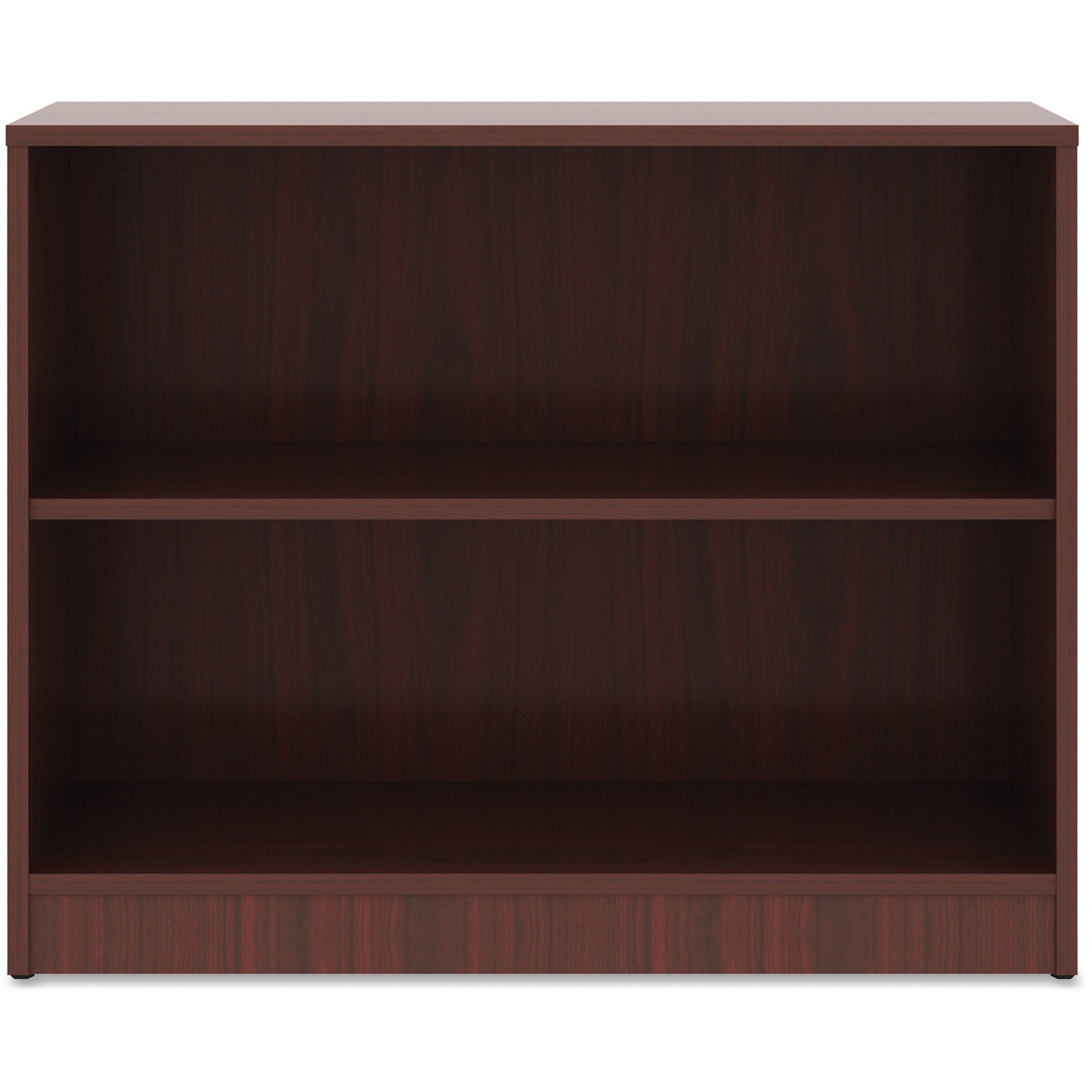 lorell-laminate-bookcase-2-shelfves-295-height-x-36-width-x-12-depth-sturdy-adjustable-feet-adjustable-shelf-thermofused-laminate-tfl-mahogany-laminate-1-each_llr99778 - 1