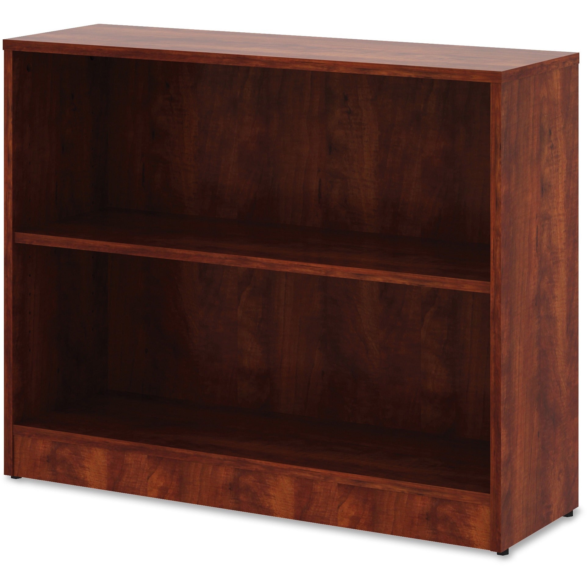 lorell-laminate-bookcase-2-shelfves-295-height-x-36-width-x-12-depth-sturdy-adjustable-feet-adjustable-shelf-thermofused-laminate-tfl-cherry-laminate-1-each_llr99779 - 2