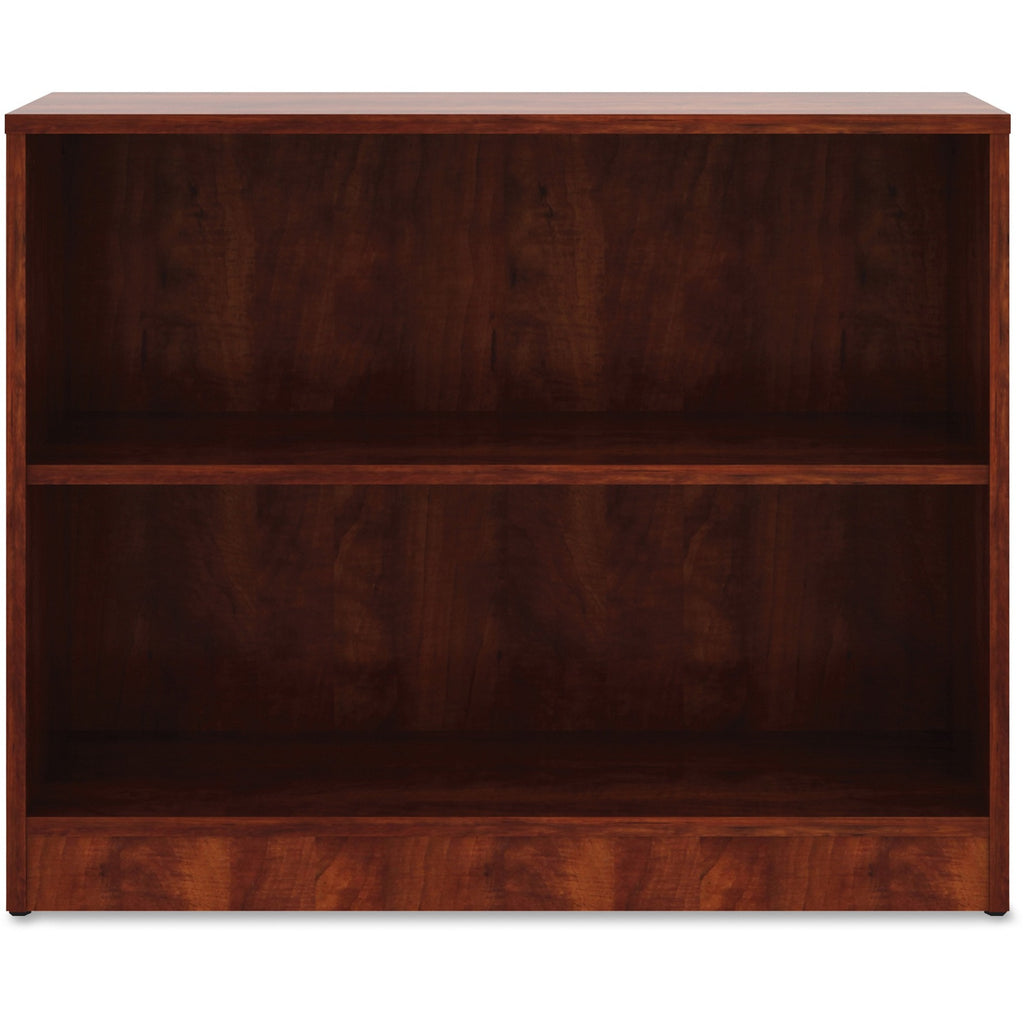 lorell-laminate-bookcase-2-shelfves-295-height-x-36-width-x-12-depth-sturdy-adjustable-feet-adjustable-shelf-thermofused-laminate-tfl-cherry-laminate-1-each_llr99779 - 1