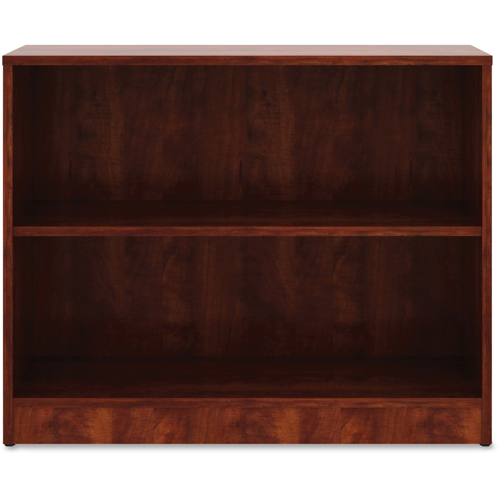 lorell-laminate-bookcase-2-shelfves-295-height-x-36-width-x-12-depth-sturdy-adjustable-feet-adjustable-shelf-thermofused-laminate-tfl-cherry-laminate-1-each_llr99779 - 1