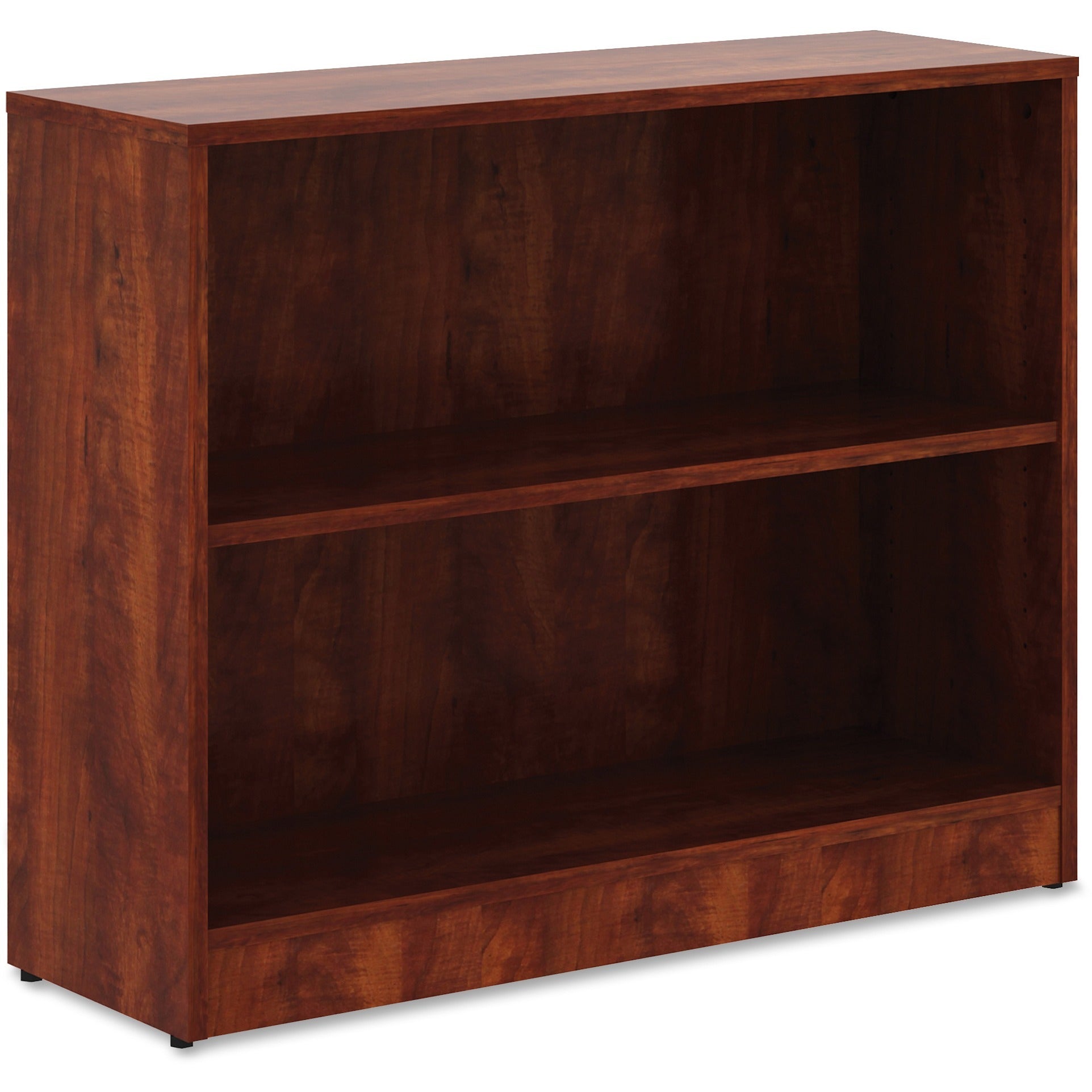 lorell-laminate-bookcase-2-shelfves-295-height-x-36-width-x-12-depth-sturdy-adjustable-feet-adjustable-shelf-thermofused-laminate-tfl-cherry-laminate-1-each_llr99779 - 3