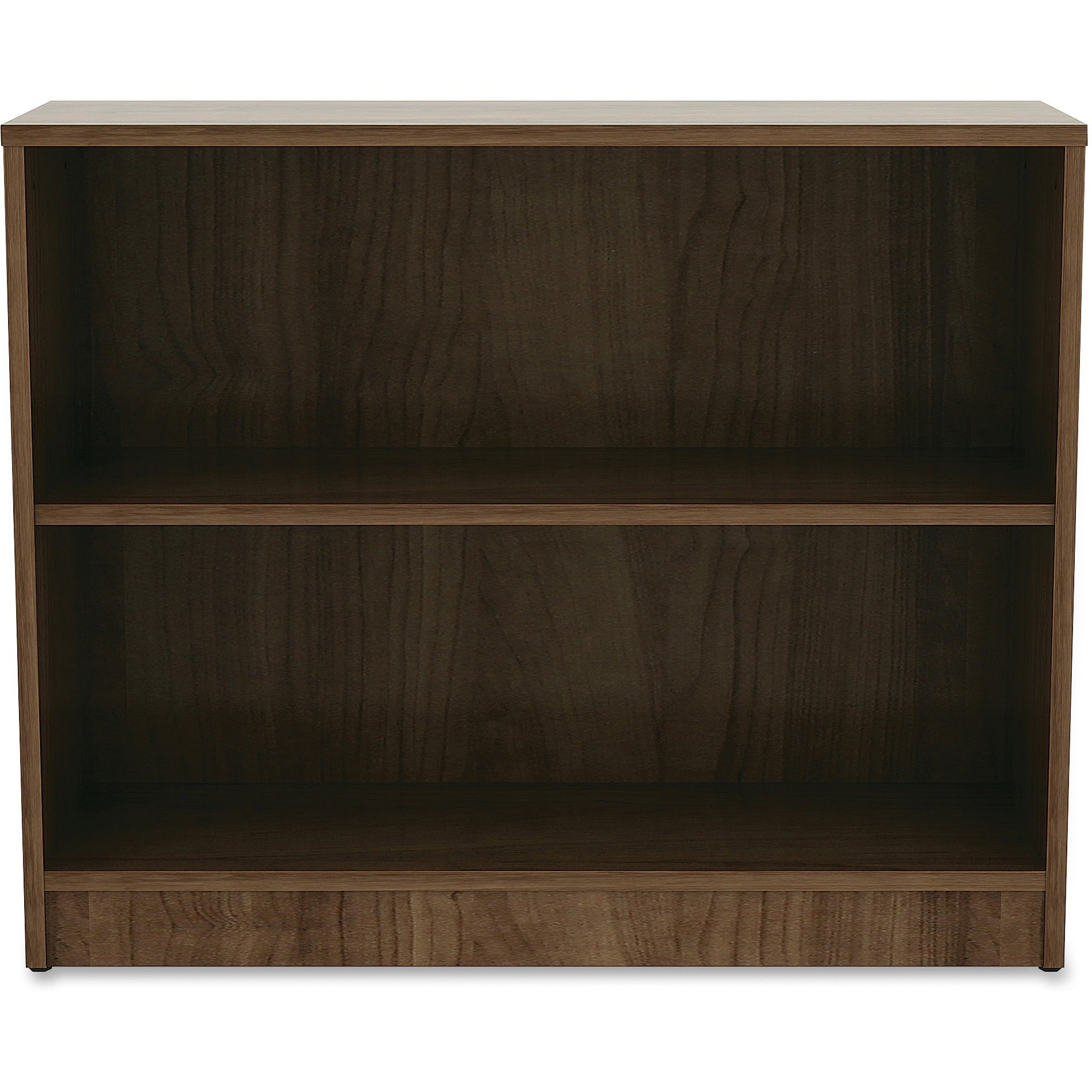 lorell-laminate-bookcase-2-shelfves-295-height-x-36-width-x-12-depth-sturdy-adjustable-feet-adjustable-shelf-thermofused-laminate-tfl-walnut-laminate-1-each_llr99780 - 2