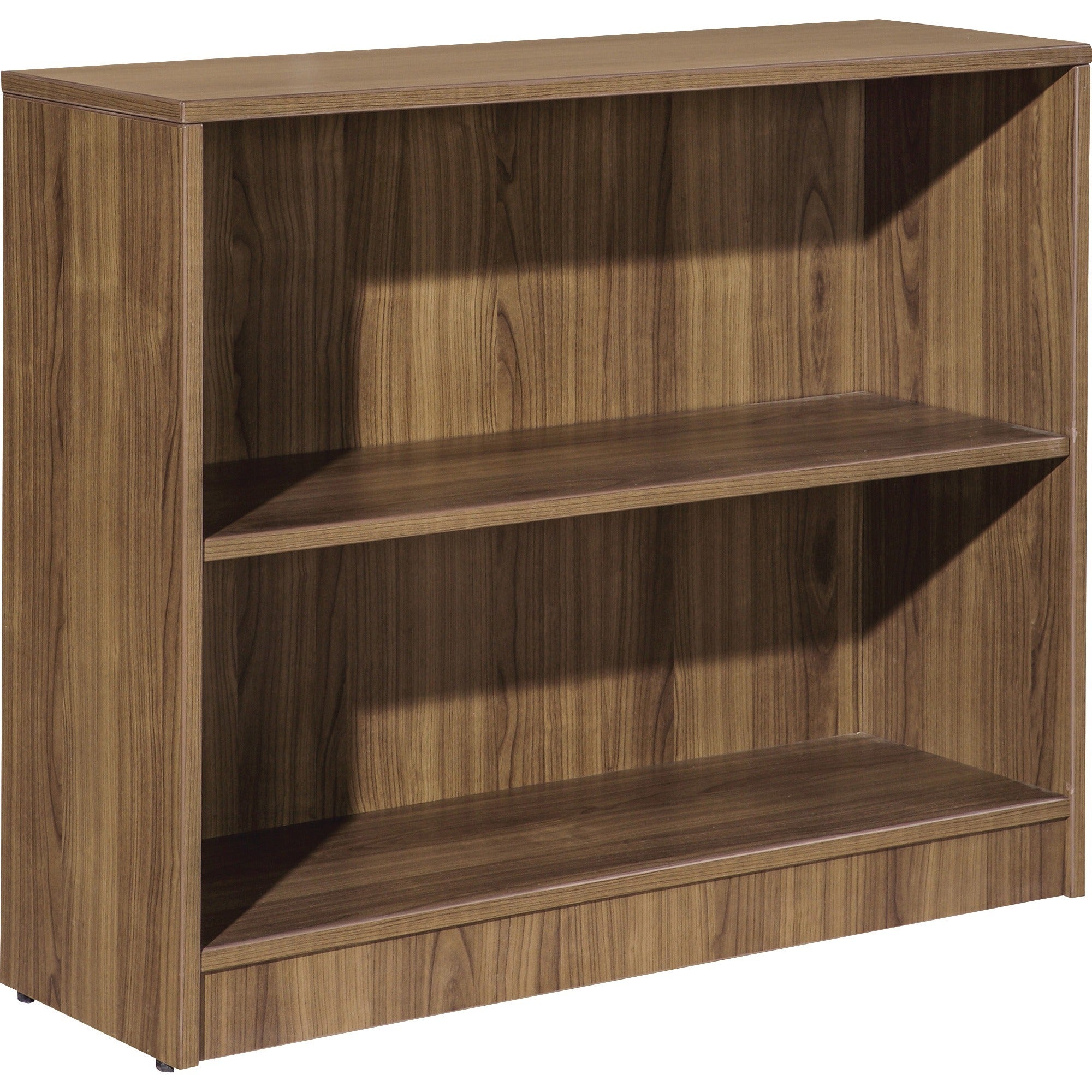 lorell-laminate-bookcase-2-shelfves-295-height-x-36-width-x-12-depth-sturdy-adjustable-feet-adjustable-shelf-thermofused-laminate-tfl-walnut-laminate-1-each_llr99780 - 1