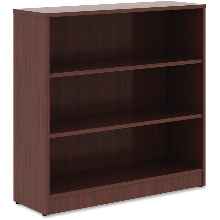 Lorell Laminate Bookcase - 3 Shelf(ves) - 36" Height x 36" Width x 12" Depth - Sturdy, Adjustable Feet, Adjustable Shelf - Thermofused Laminate (TFL) - Mahogany - Laminate - 1 Each