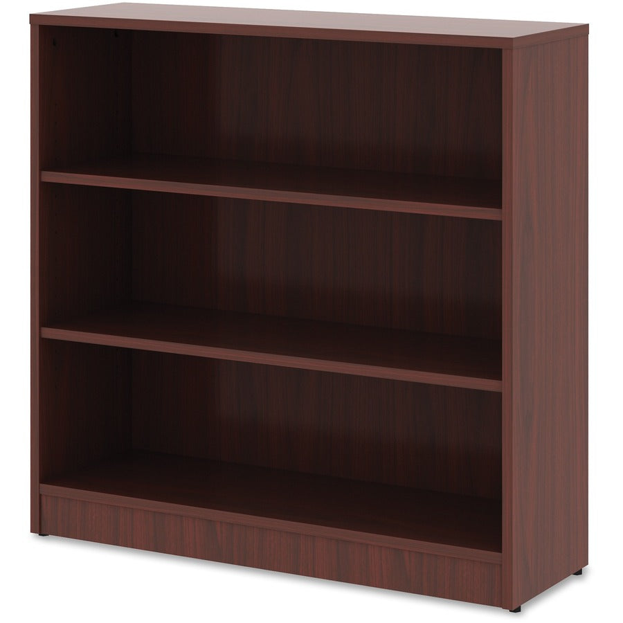 Lorell Laminate Bookcase - 3 Shelf(ves) - 36" Height x 36" Width x 12" Depth - Sturdy, Adjustable Feet, Adjustable Shelf - Thermofused Laminate (TFL) - Mahogany - Laminate - 1 Each