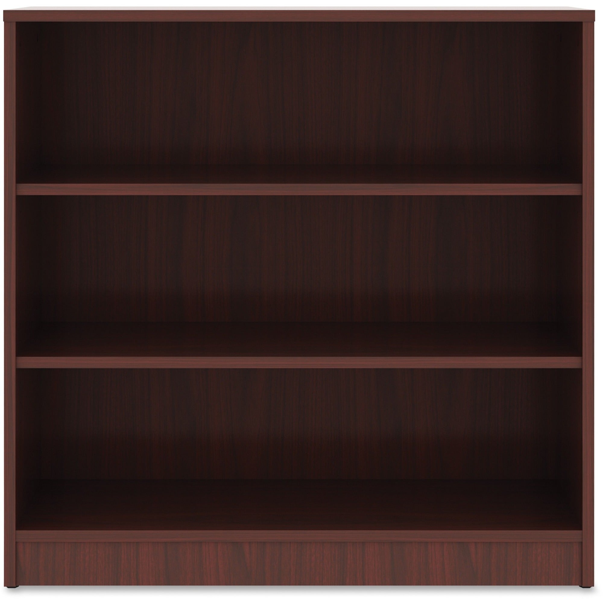 lorell-laminate-bookcase-3-shelfves-36-height-x-36-width-x-12-depth-sturdy-adjustable-feet-adjustable-shelf-thermofused-laminate-tfl-mahogany-laminate-1-each_llr99781 - 1
