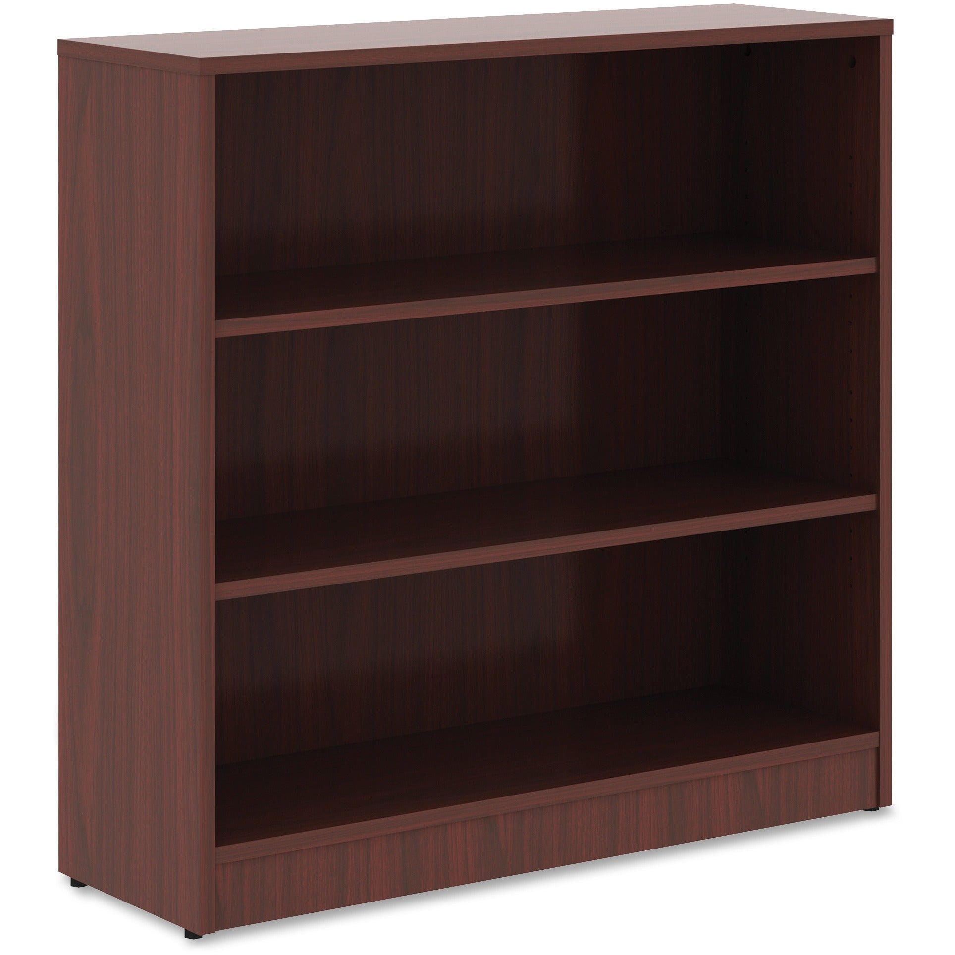 lorell-laminate-bookcase-3-shelfves-36-height-x-36-width-x-12-depth-sturdy-adjustable-feet-adjustable-shelf-thermofused-laminate-tfl-mahogany-laminate-1-each_llr99781 - 3