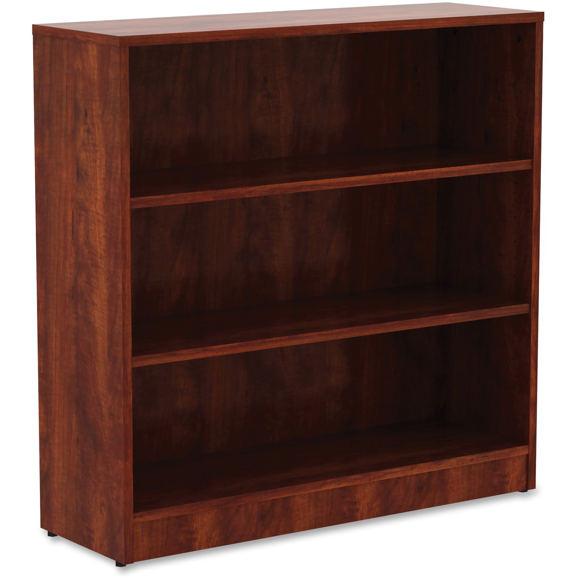 lorell-laminate-bookcase-3-shelfves-36-height-x-36-width-x-12-depth-sturdy-adjustable-feet-adjustable-shelf-thermofused-laminate-tfl-cherry-laminate-1-each_llr99782 - 1