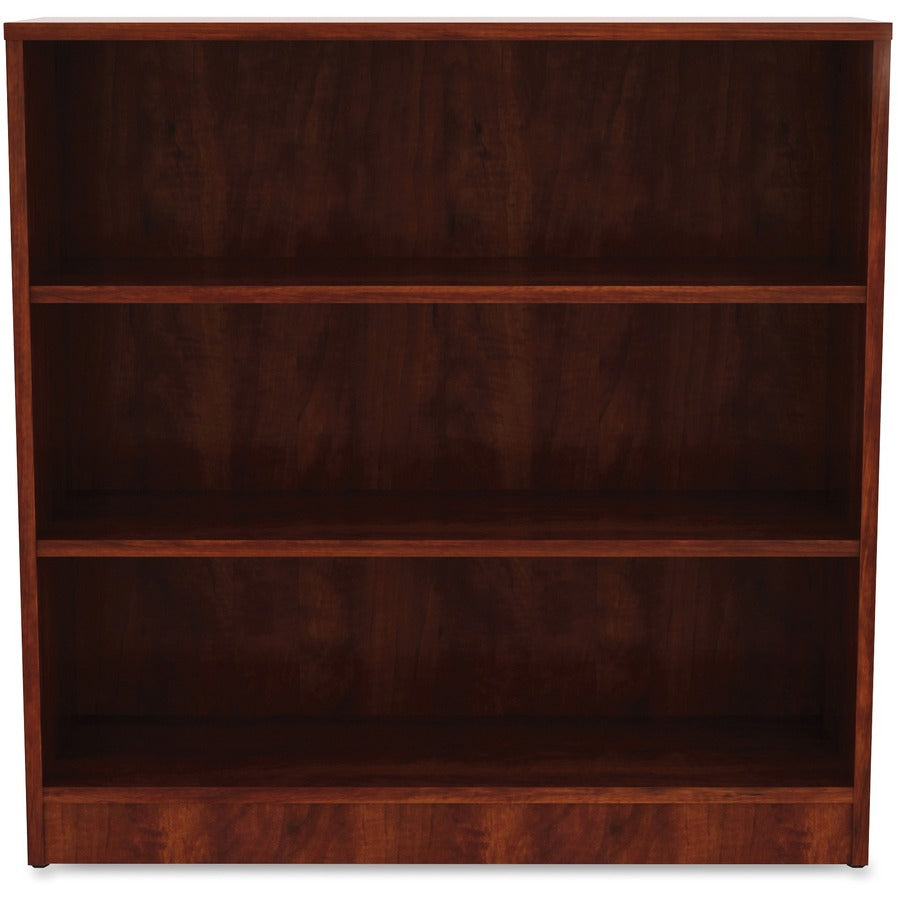 Lorell Laminate Bookcase - 3 Shelf(ves) - 36" Height x 36" Width x 12" Depth - Sturdy, Adjustable Feet, Adjustable Shelf - Thermofused Laminate (TFL) - Cherry - Laminate - 1 Each