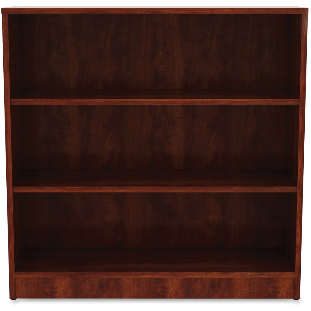 lorell-laminate-bookcase-3-shelfves-36-height-x-36-width-x-12-depth-sturdy-adjustable-feet-adjustable-shelf-thermofused-laminate-tfl-cherry-laminate-1-each_llr99782 - 2