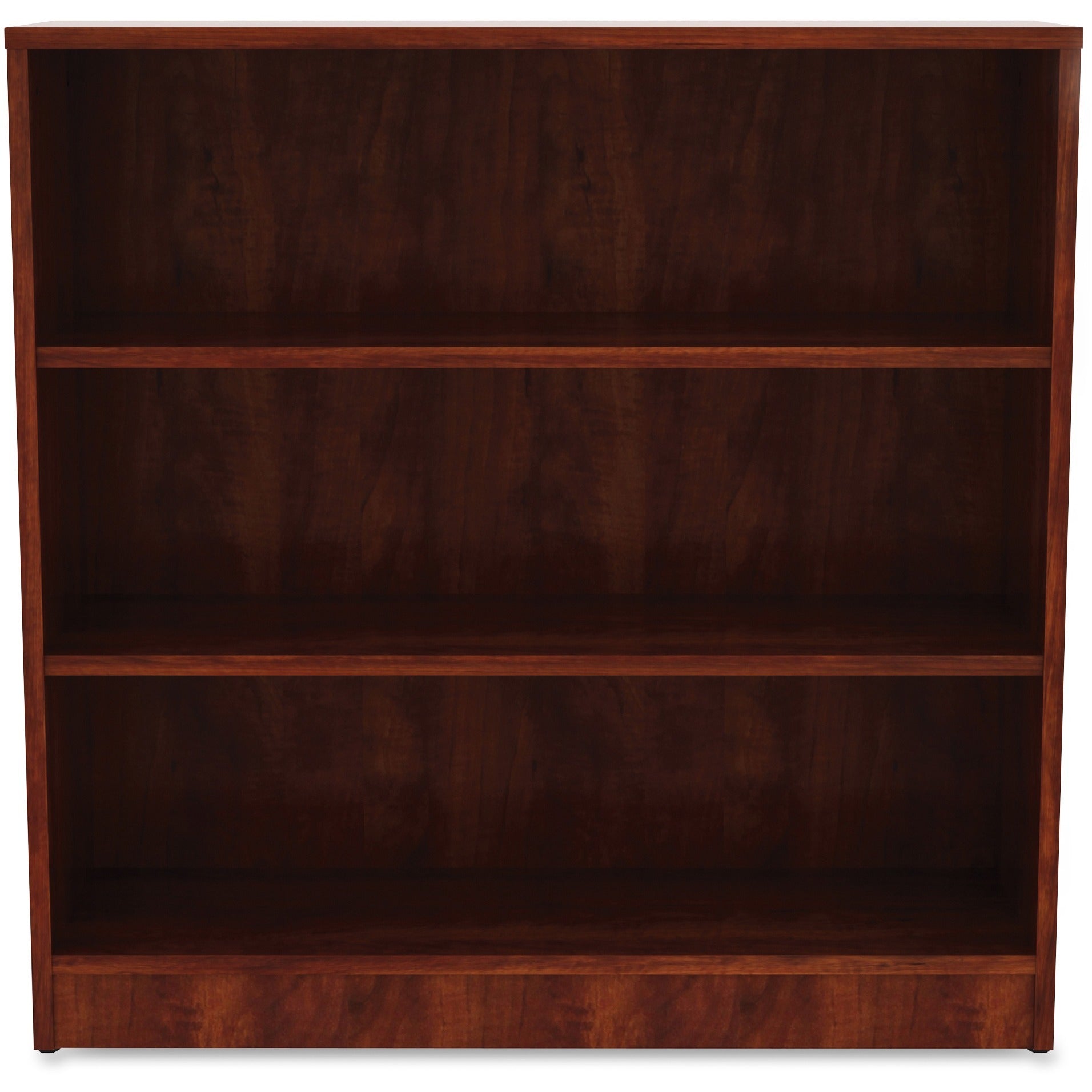 lorell-laminate-bookcase-3-shelfves-36-height-x-36-width-x-12-depth-sturdy-adjustable-feet-adjustable-shelf-thermofused-laminate-tfl-cherry-laminate-1-each_llr99782 - 2
