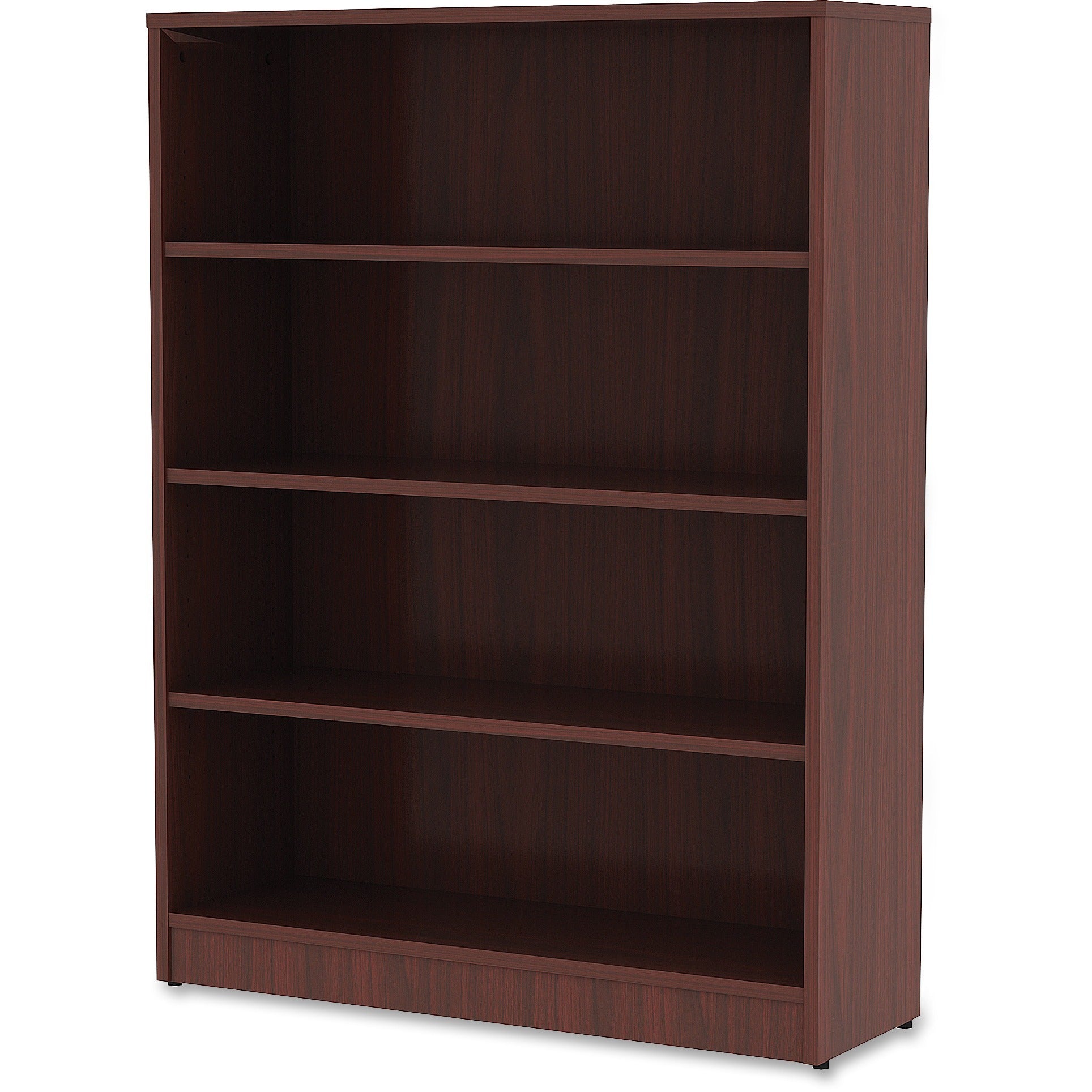 lorell-laminate-bookcase-4-shelfves-48-height-x-36-width-x-12-depth-sturdy-adjustable-feet-mahogany-laminate-1-each_llr99784 - 3