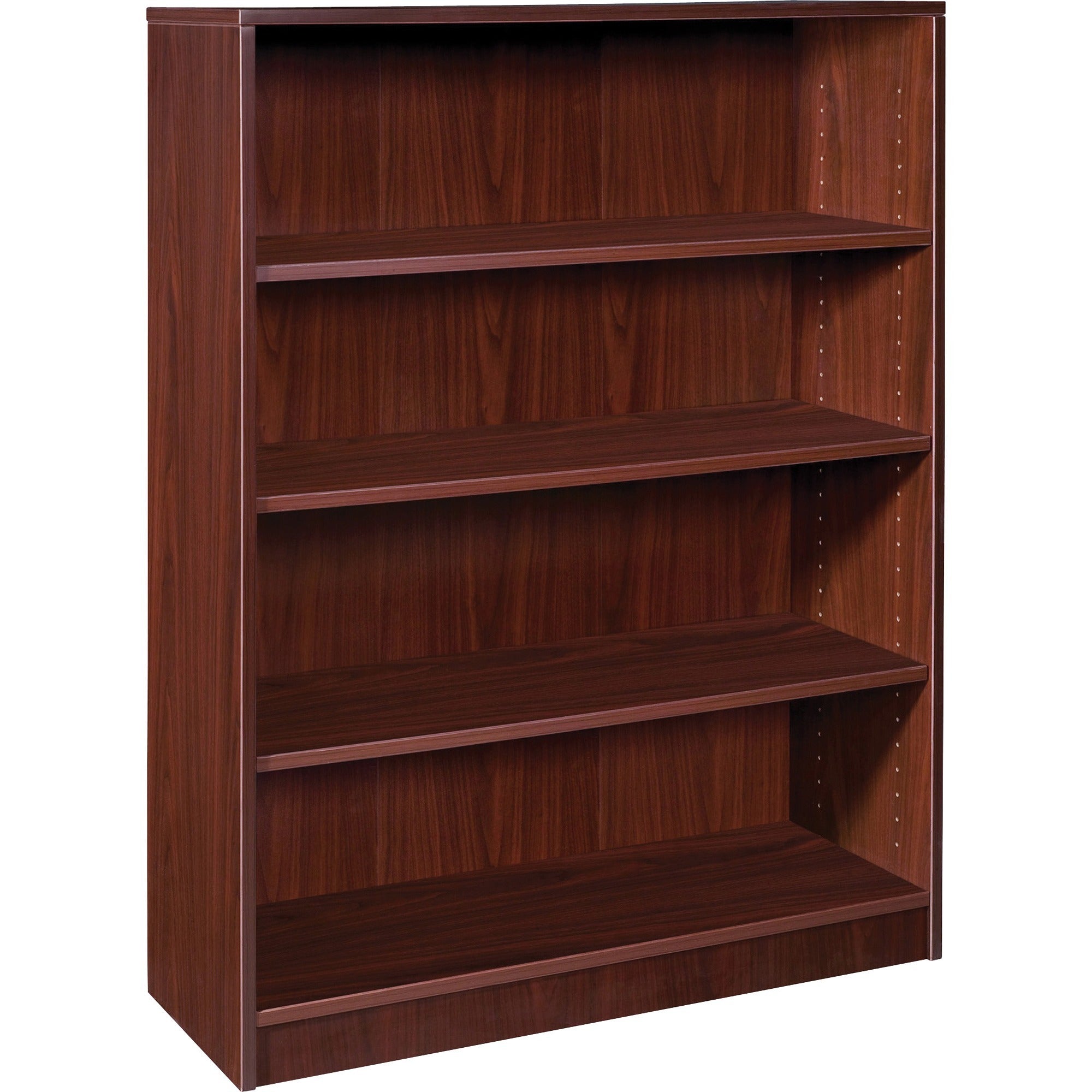 lorell-laminate-bookcase-4-shelfves-48-height-x-36-width-x-12-depth-sturdy-adjustable-feet-mahogany-laminate-1-each_llr99784 - 1