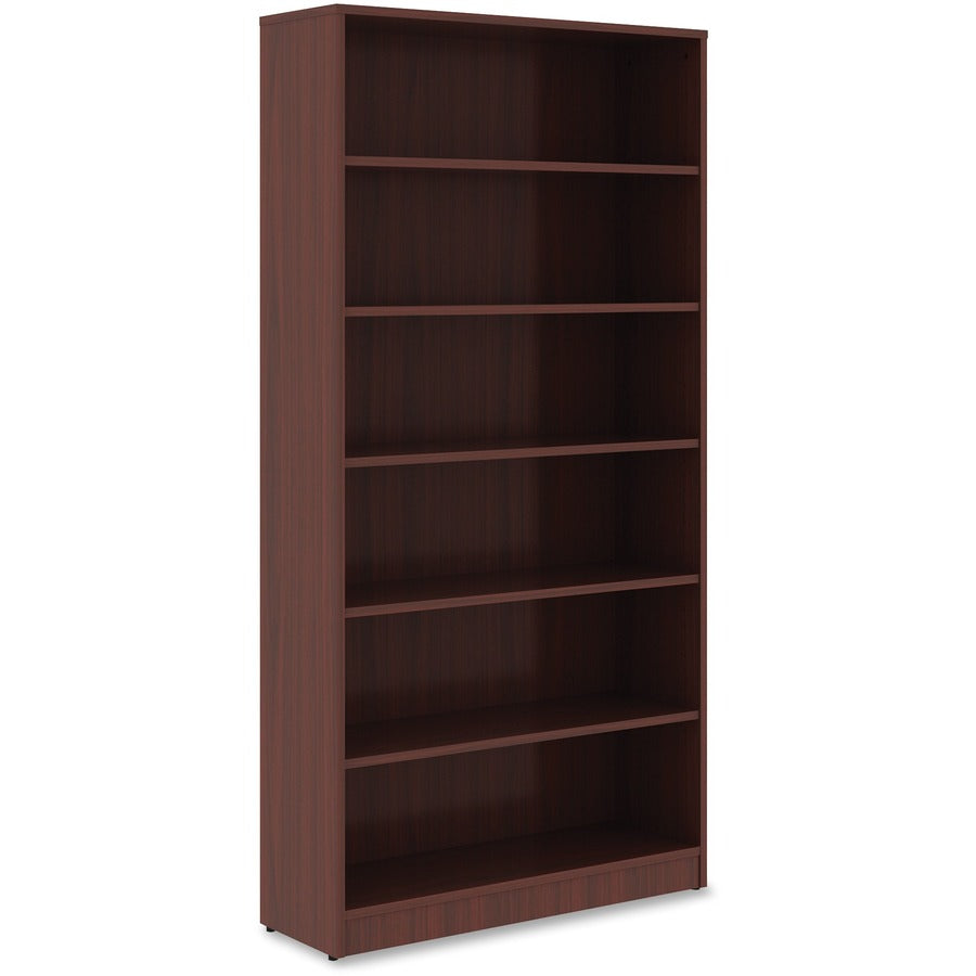 Lorell Laminate Bookcase - 6 Shelf(ves) - 72" Height x 36" Width x 12" Depth - Sturdy, Adjustable Feet, Adjustable Shelf - Thermofused Laminate (TFL) - Mahogany - Laminate - 1 Each