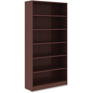 Lorell Laminate Bookcase - 6 Shelf(ves) - 72" Height x 36" Width x 12" Depth - Sturdy, Adjustable Feet, Adjustable Shelf - Thermofused Laminate (TFL) - Mahogany - Laminate - 1 Each