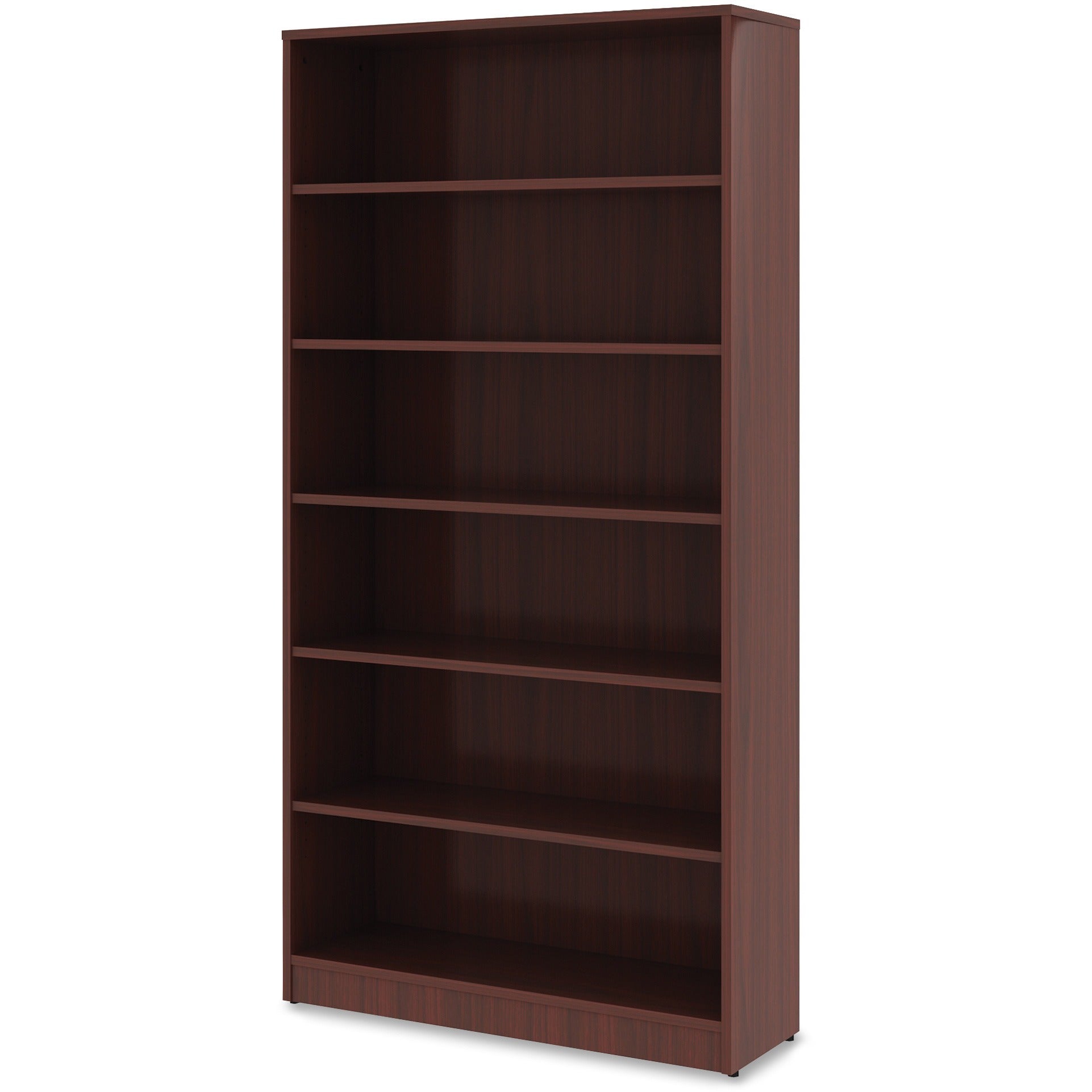 lorell-laminate-bookcase-6-shelfves-72-height-x-36-width-x-12-depth-sturdy-adjustable-feet-adjustable-shelf-thermofused-laminate-tfl-mahogany-laminate-1-each_llr99790 - 2