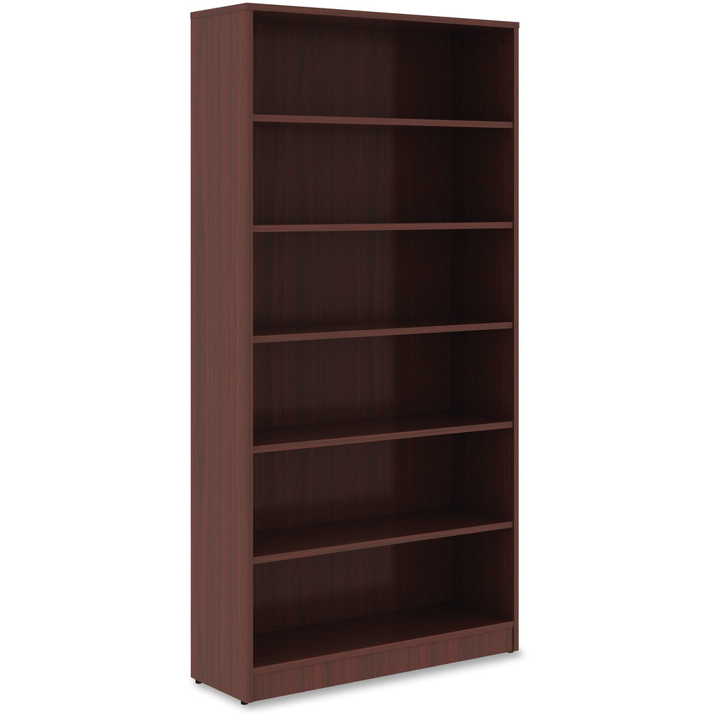 lorell-laminate-bookcase-6-shelfves-72-height-x-36-width-x-12-depth-sturdy-adjustable-feet-adjustable-shelf-thermofused-laminate-tfl-mahogany-laminate-1-each_llr99790 - 3