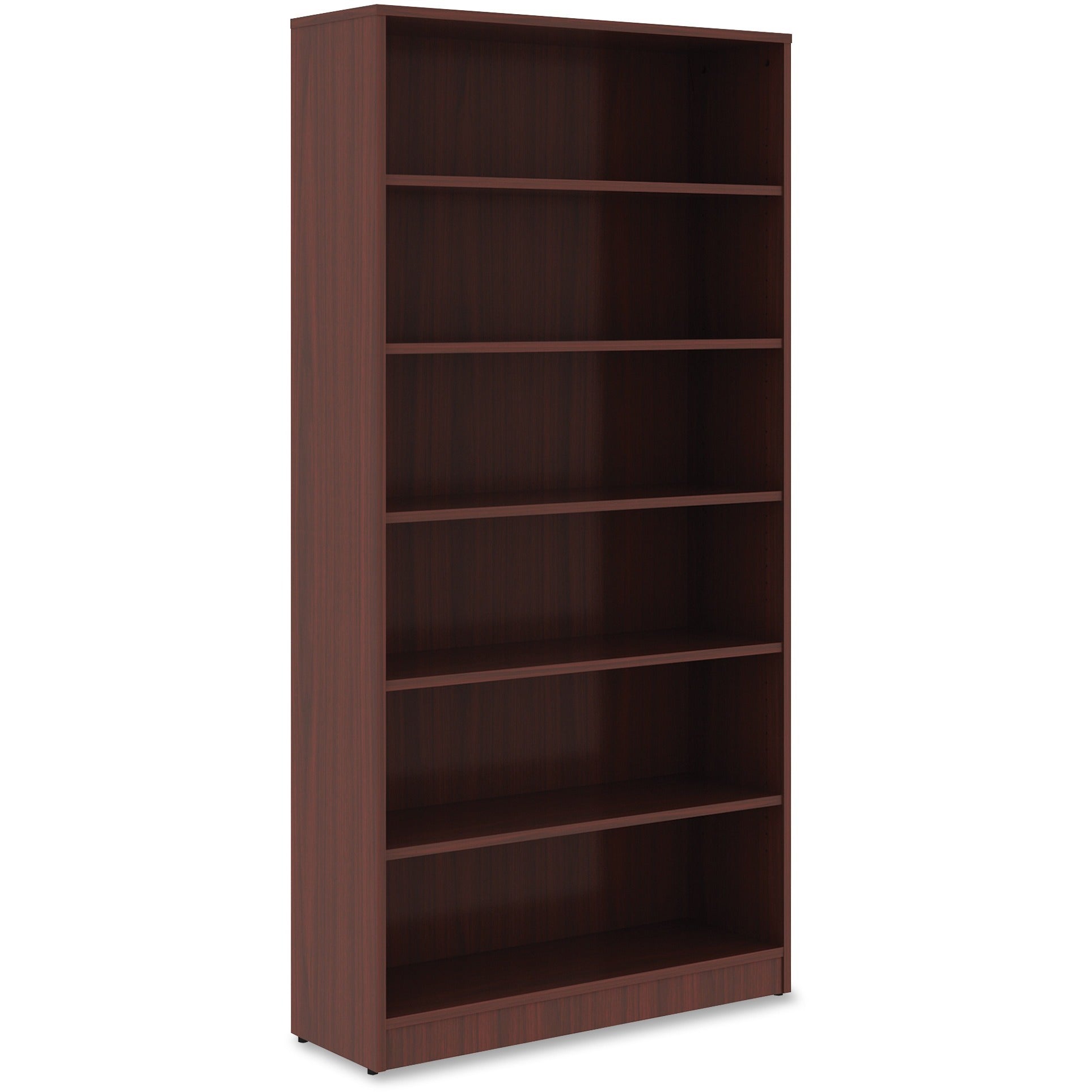 lorell-laminate-bookcase-6-shelfves-72-height-x-36-width-x-12-depth-sturdy-adjustable-feet-adjustable-shelf-thermofused-laminate-tfl-mahogany-laminate-1-each_llr99790 - 3