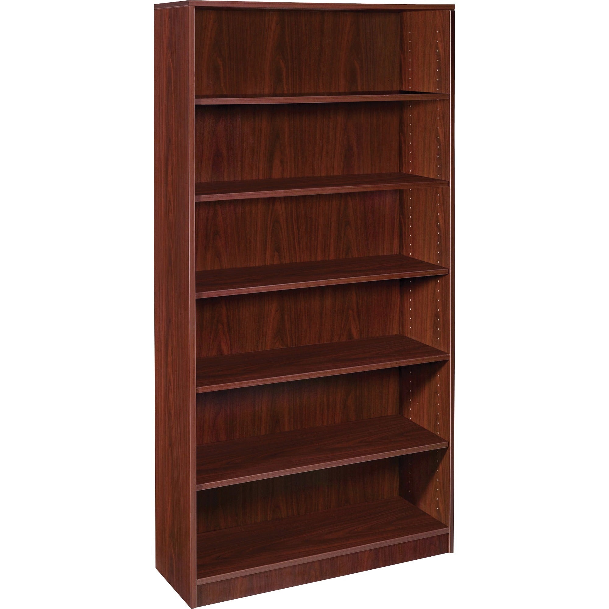 lorell-laminate-bookcase-6-shelfves-72-height-x-36-width-x-12-depth-sturdy-adjustable-feet-adjustable-shelf-thermofused-laminate-tfl-mahogany-laminate-1-each_llr99790 - 1