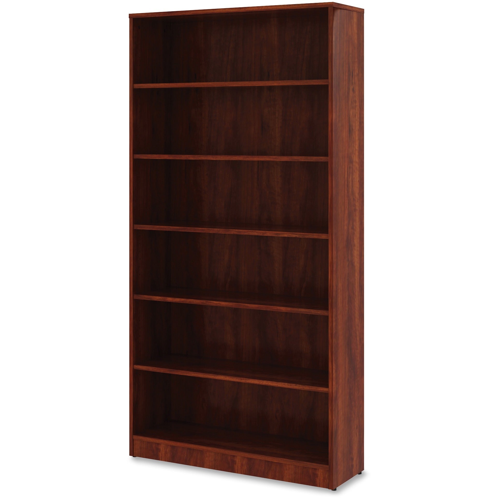 lorell-laminate-bookcase-6-shelfves-73-height-x-36-width-x-12-depth-sturdy-adjustable-feet-adjustable-shelf-thermofused-laminate-tfl-cherry-laminate-1-each_llr99791 - 2