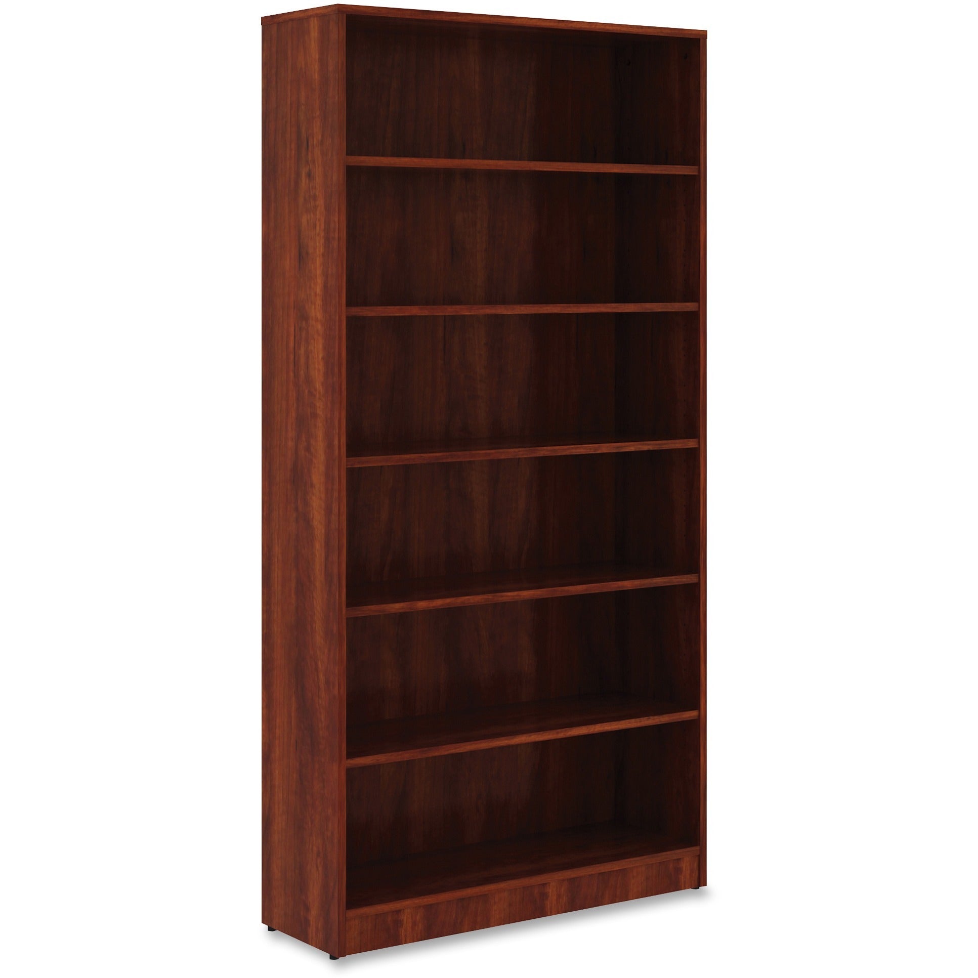 lorell-laminate-bookcase-6-shelfves-73-height-x-36-width-x-12-depth-sturdy-adjustable-feet-adjustable-shelf-thermofused-laminate-tfl-cherry-laminate-1-each_llr99791 - 3